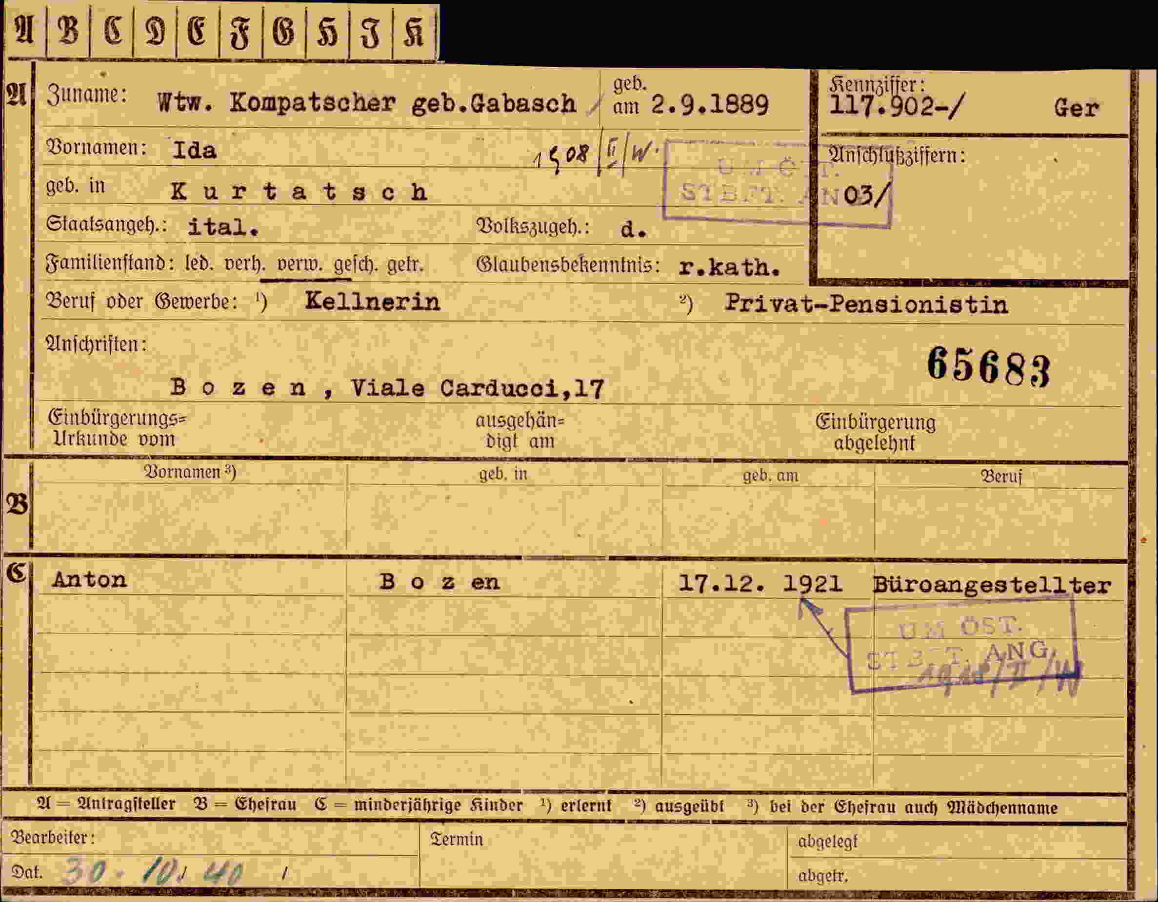 Dokument für Ida Kompatscher