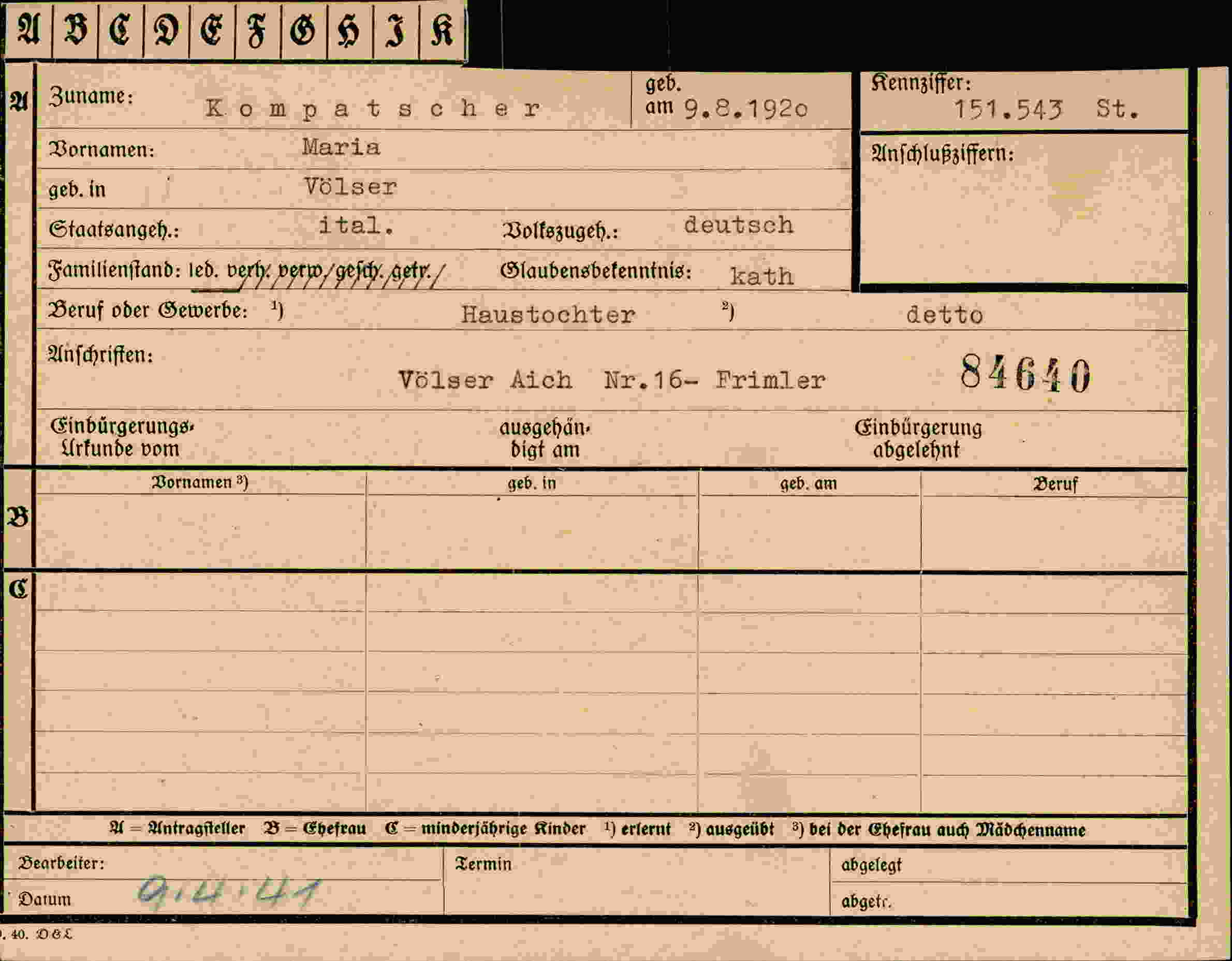 Vorderseite des Dokuments