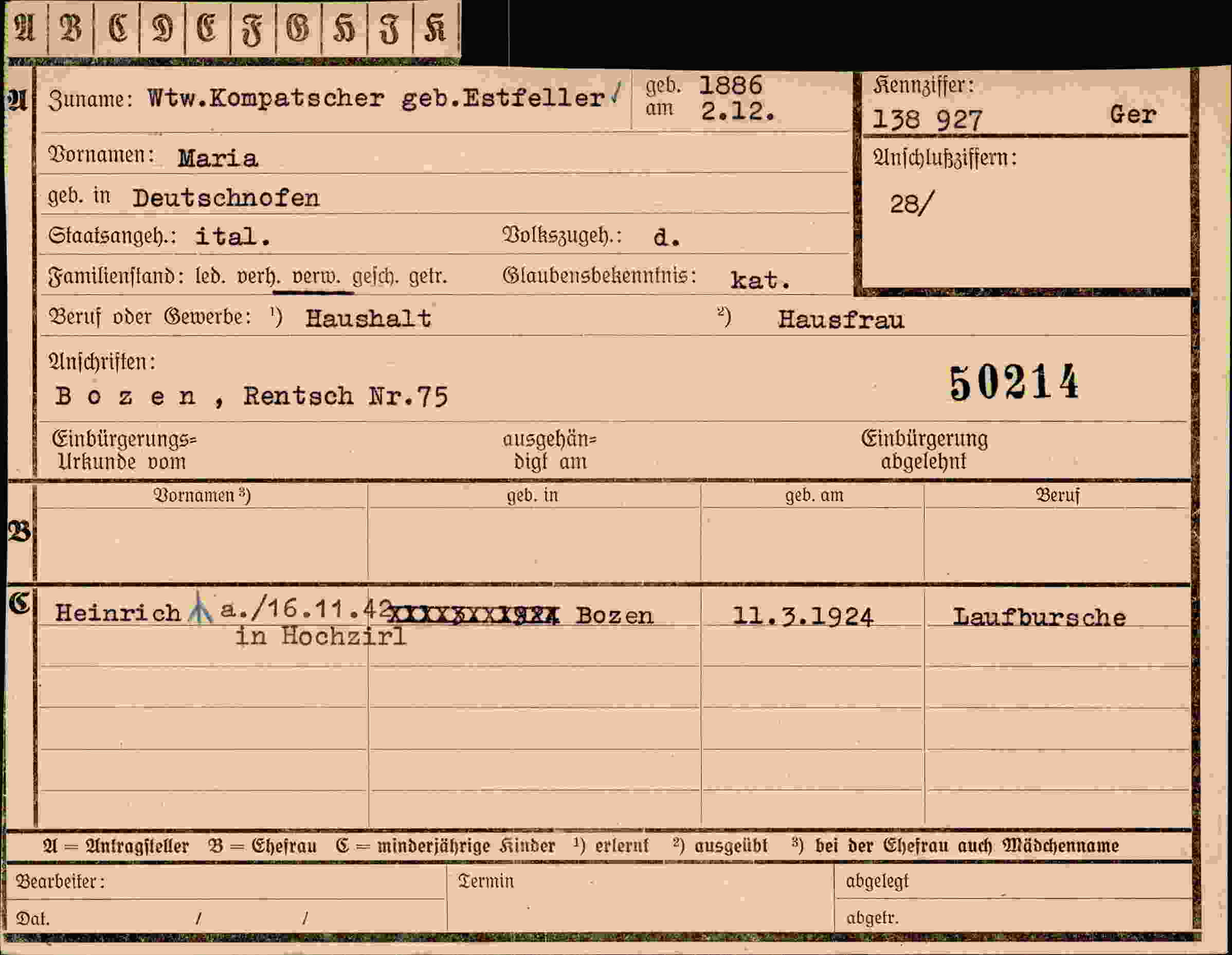 Dokument für Maria Kompatscher