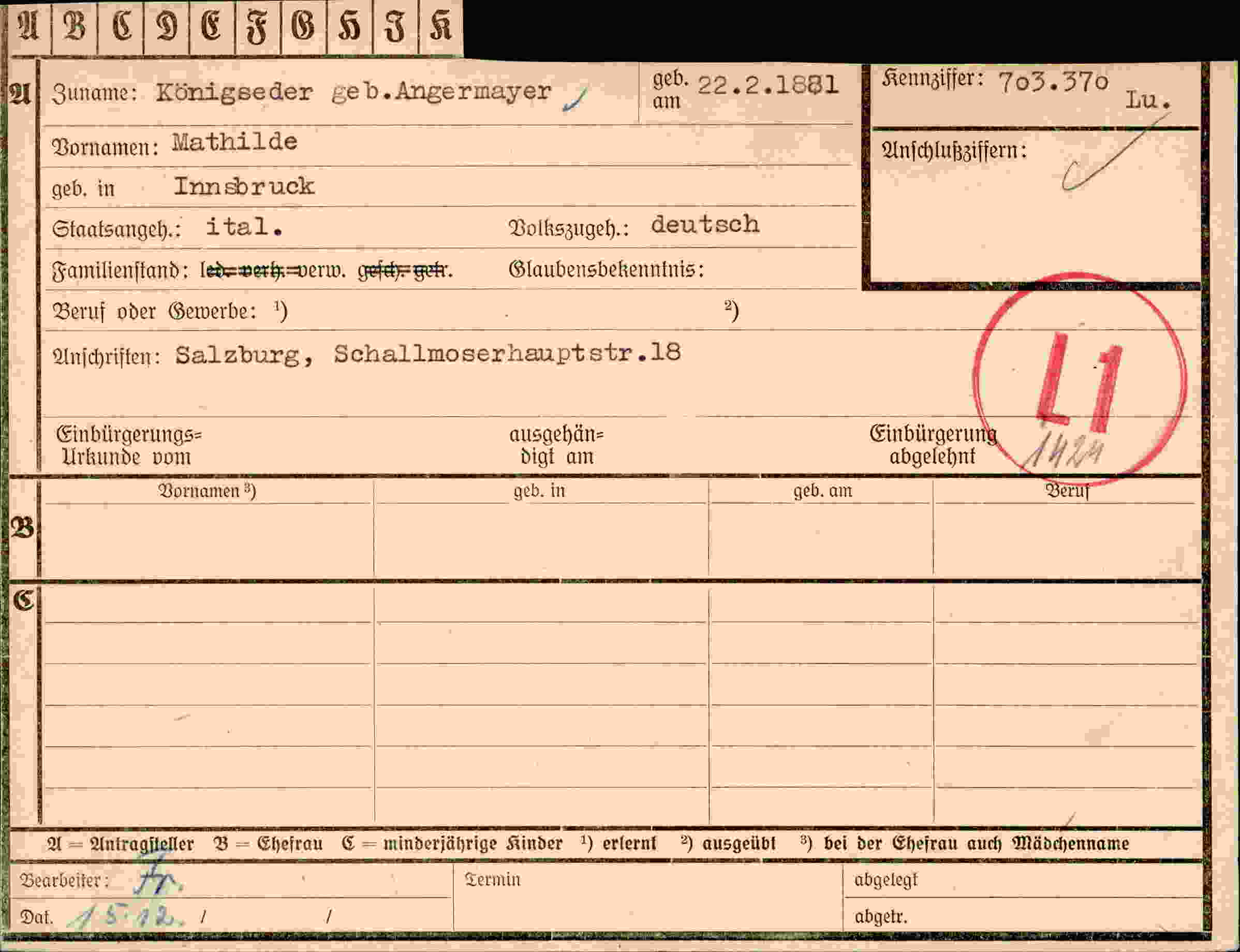 Dokument für Mathilde Angermayer