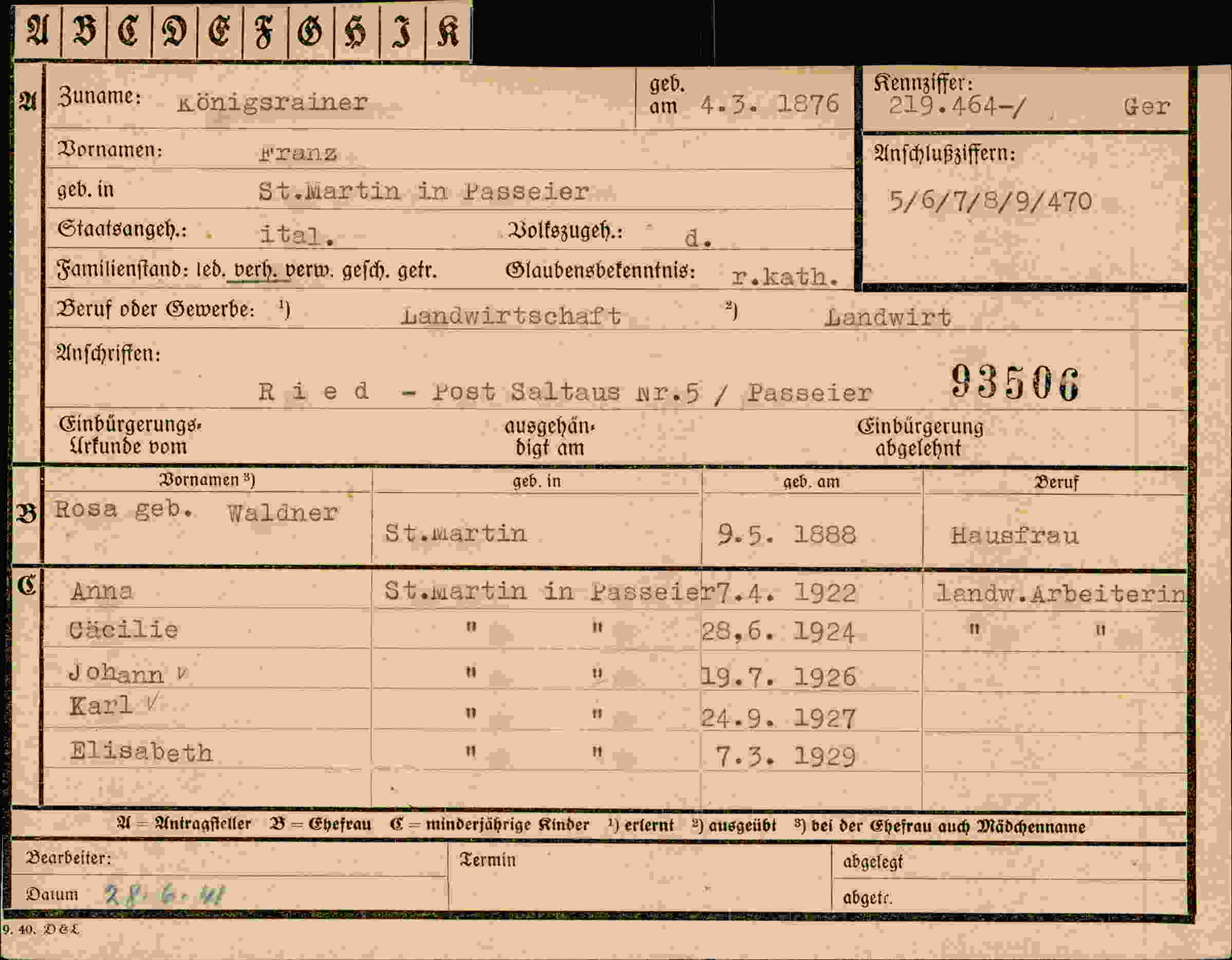 Vorderseite des Dokuments