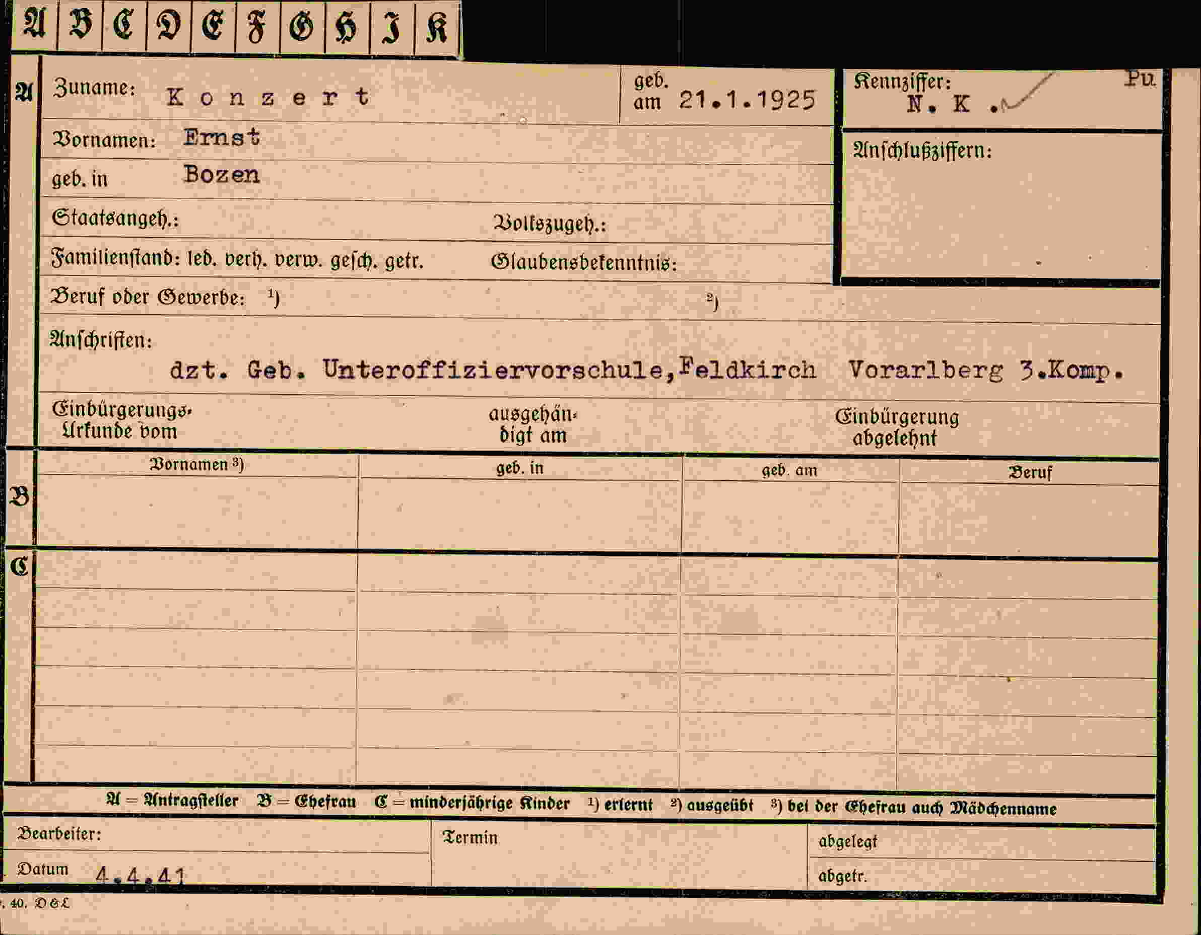 Vorderseite des Dokuments