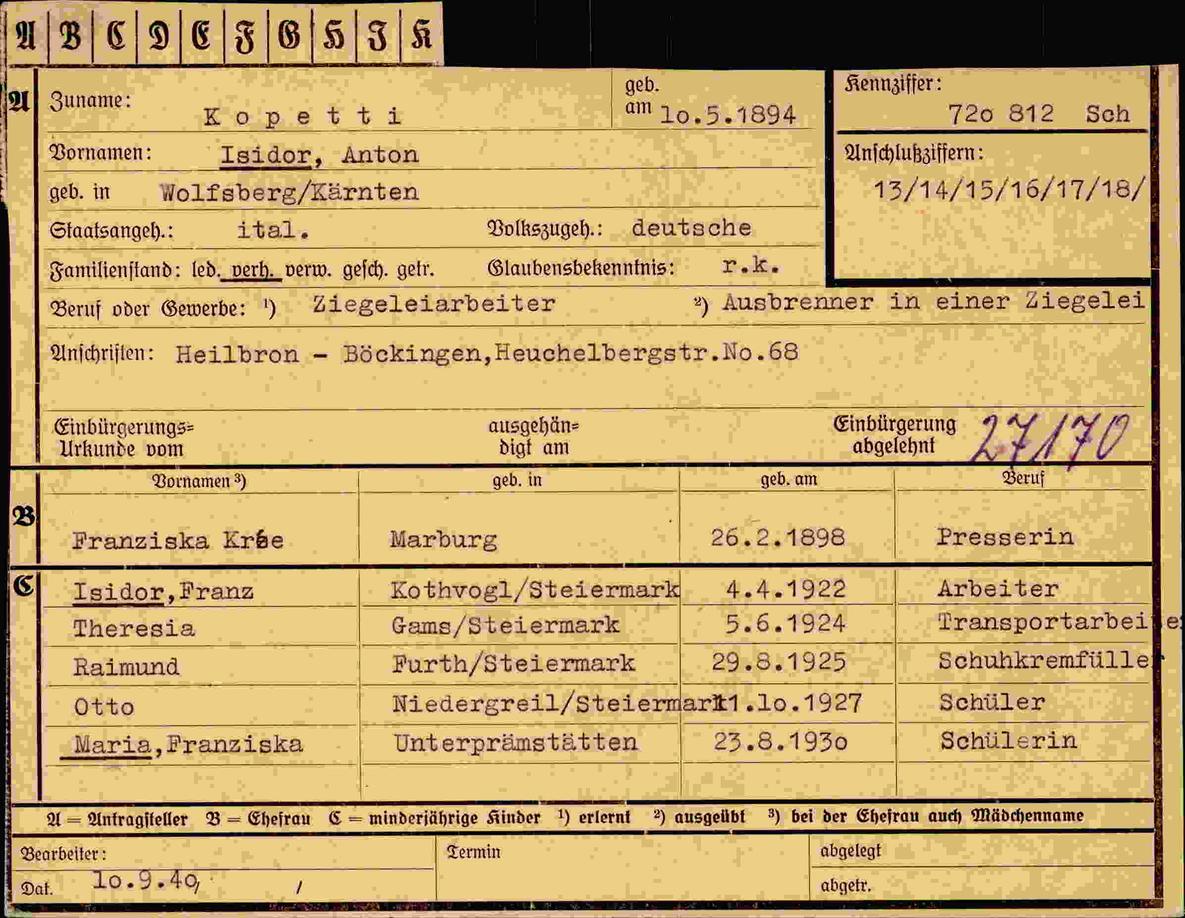 Dokument für Isidor Anton Kopetti