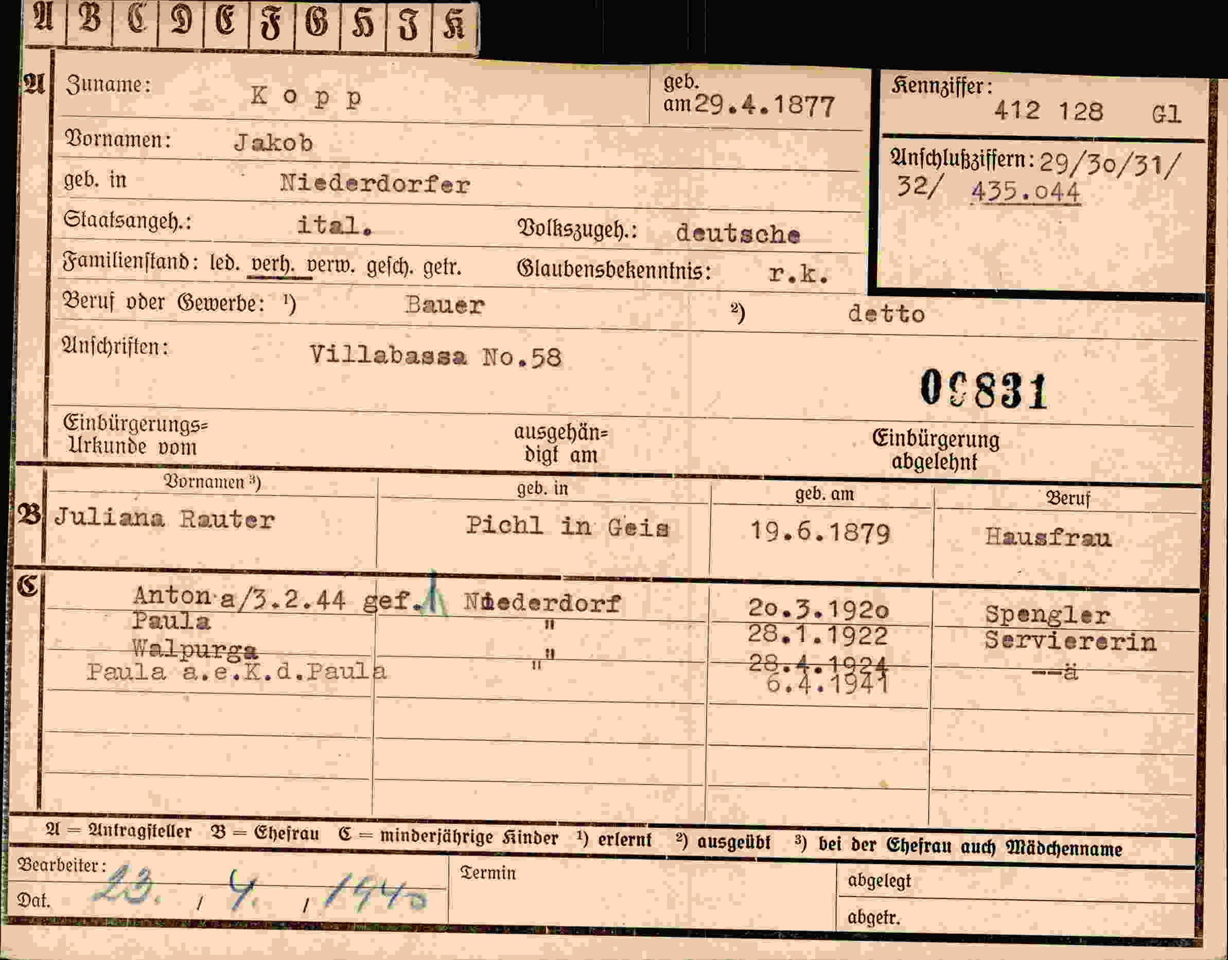 Vorderseite des Dokuments
