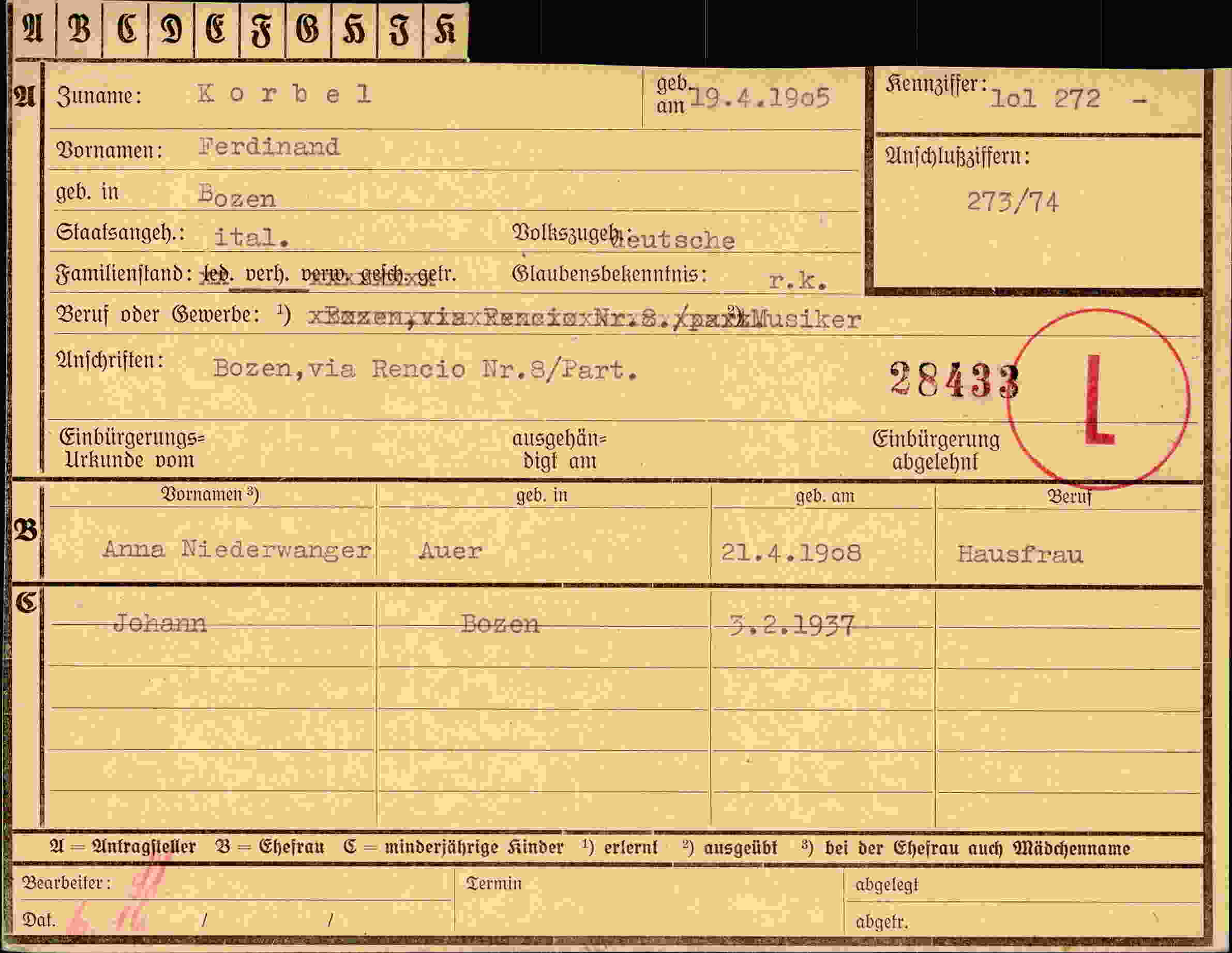 Vorderseite des Dokuments