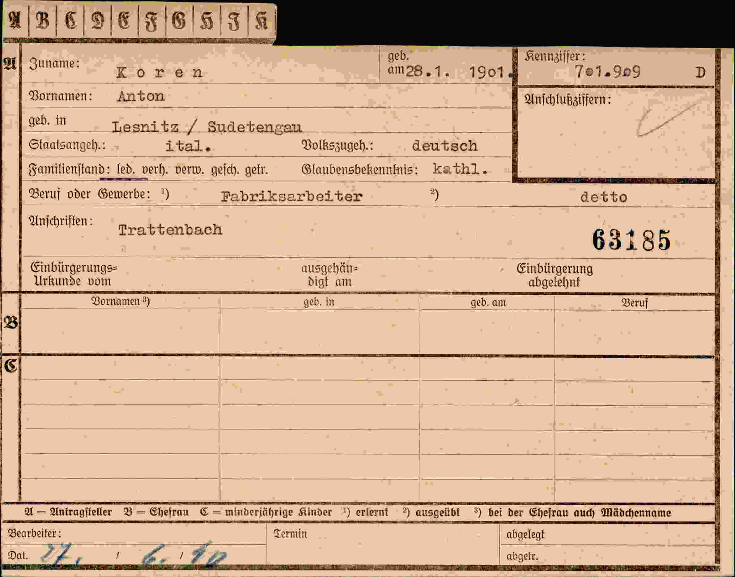 Vorderseite des Dokuments