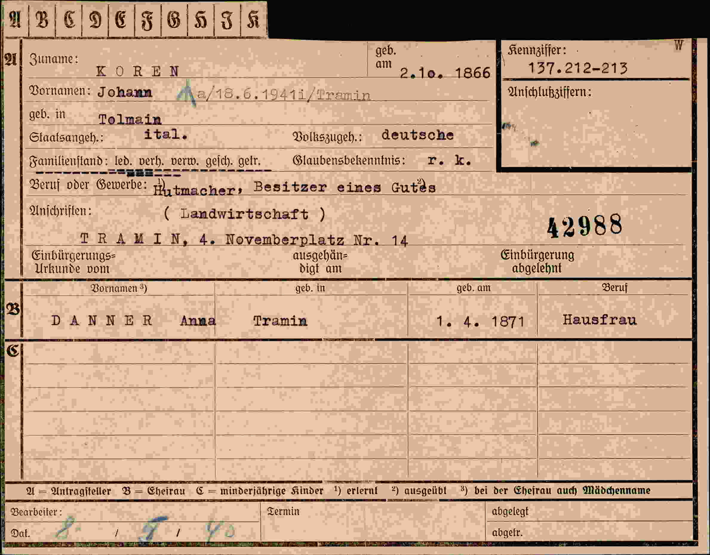 Dokument für Johann Koren