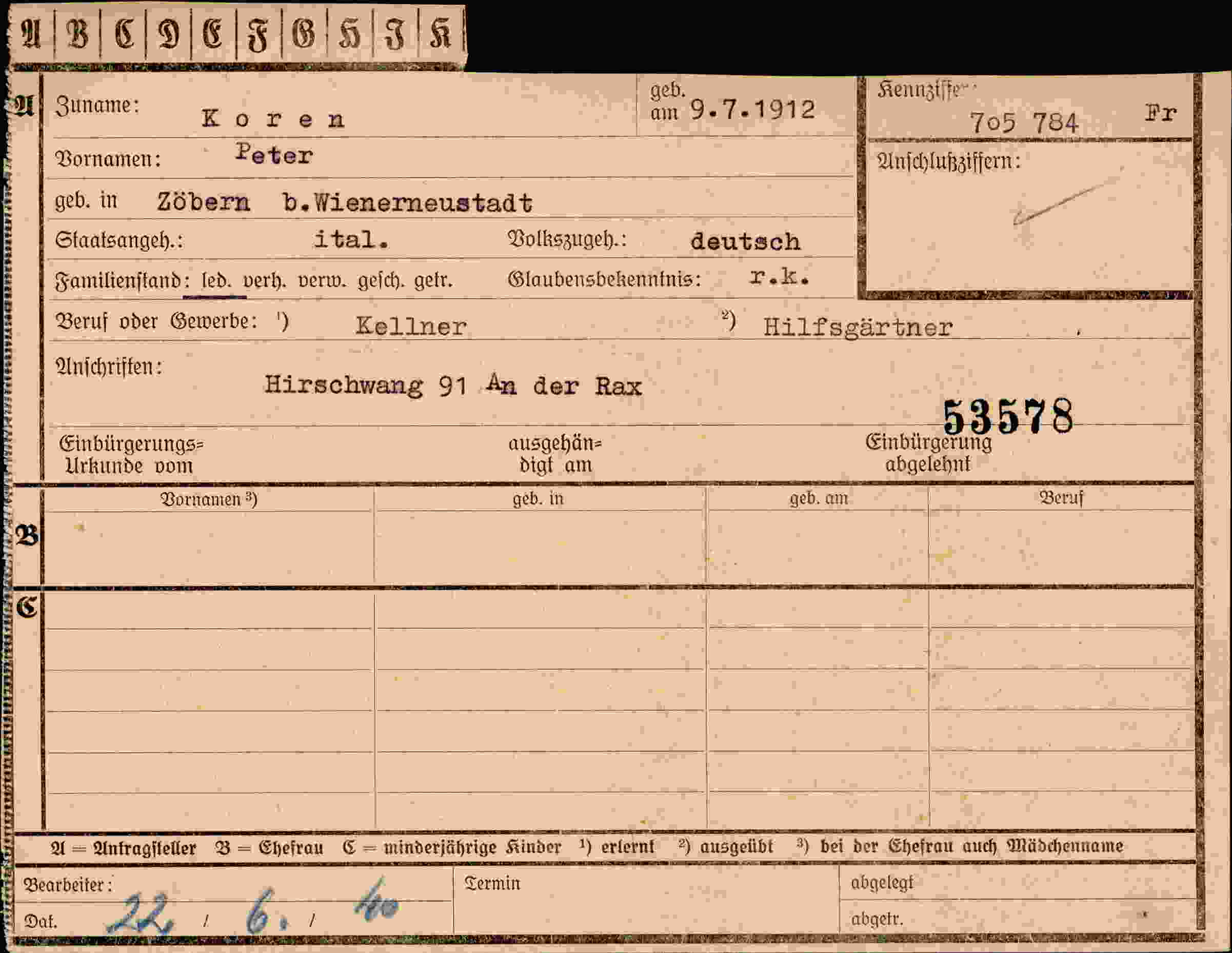 Vorderseite des Dokuments