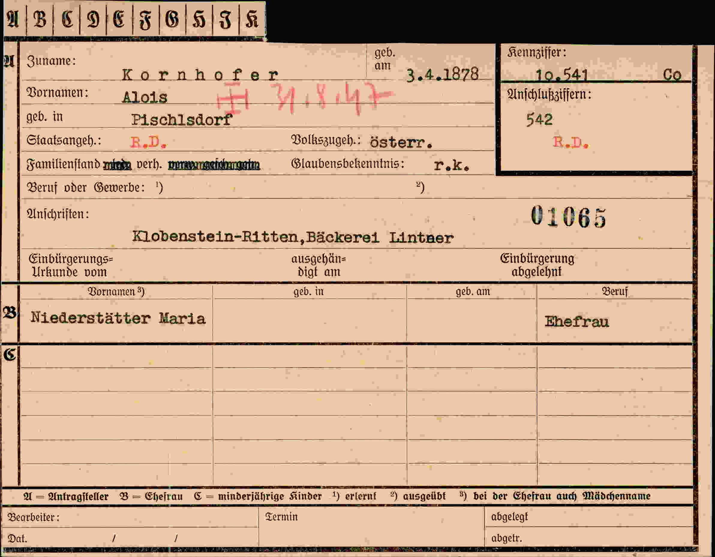 Dokument für Alois Kornhofer