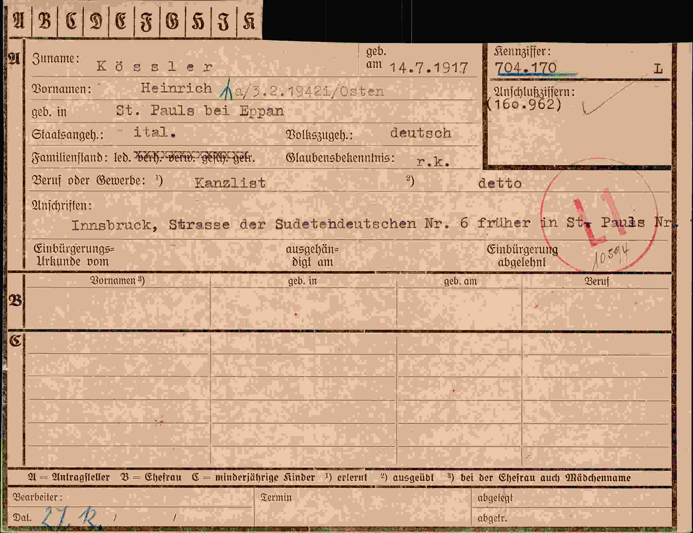 Dokument für Heinrich Kössler