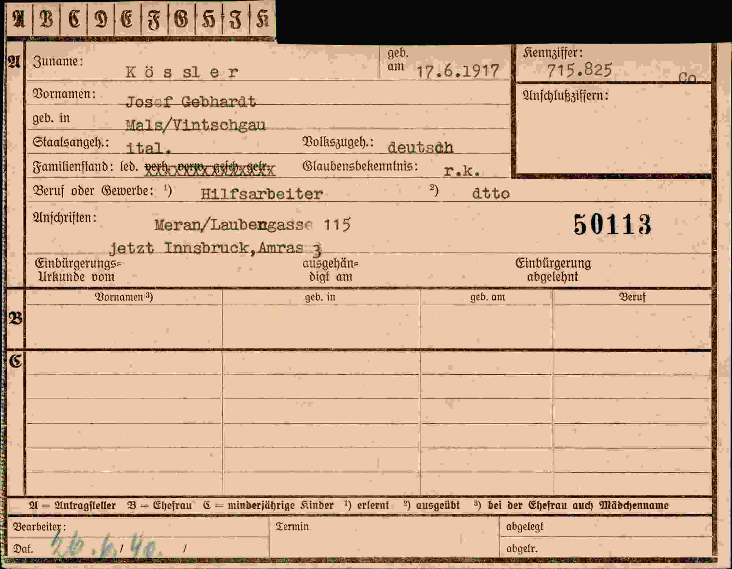 Vorderseite des Dokuments