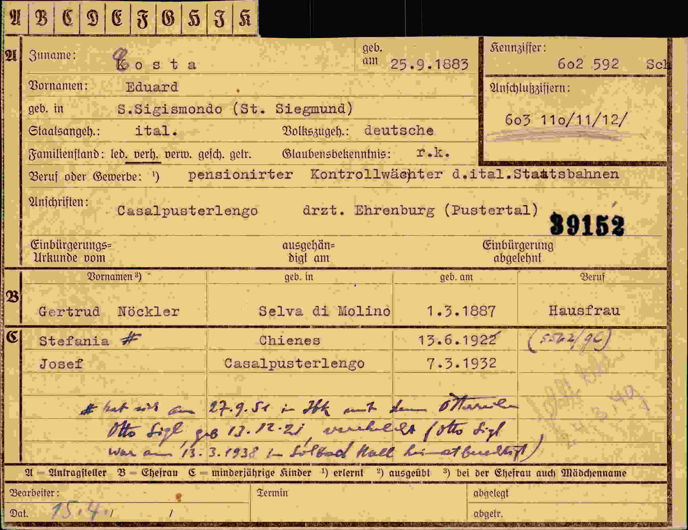 Dokument für Eduard Kosta