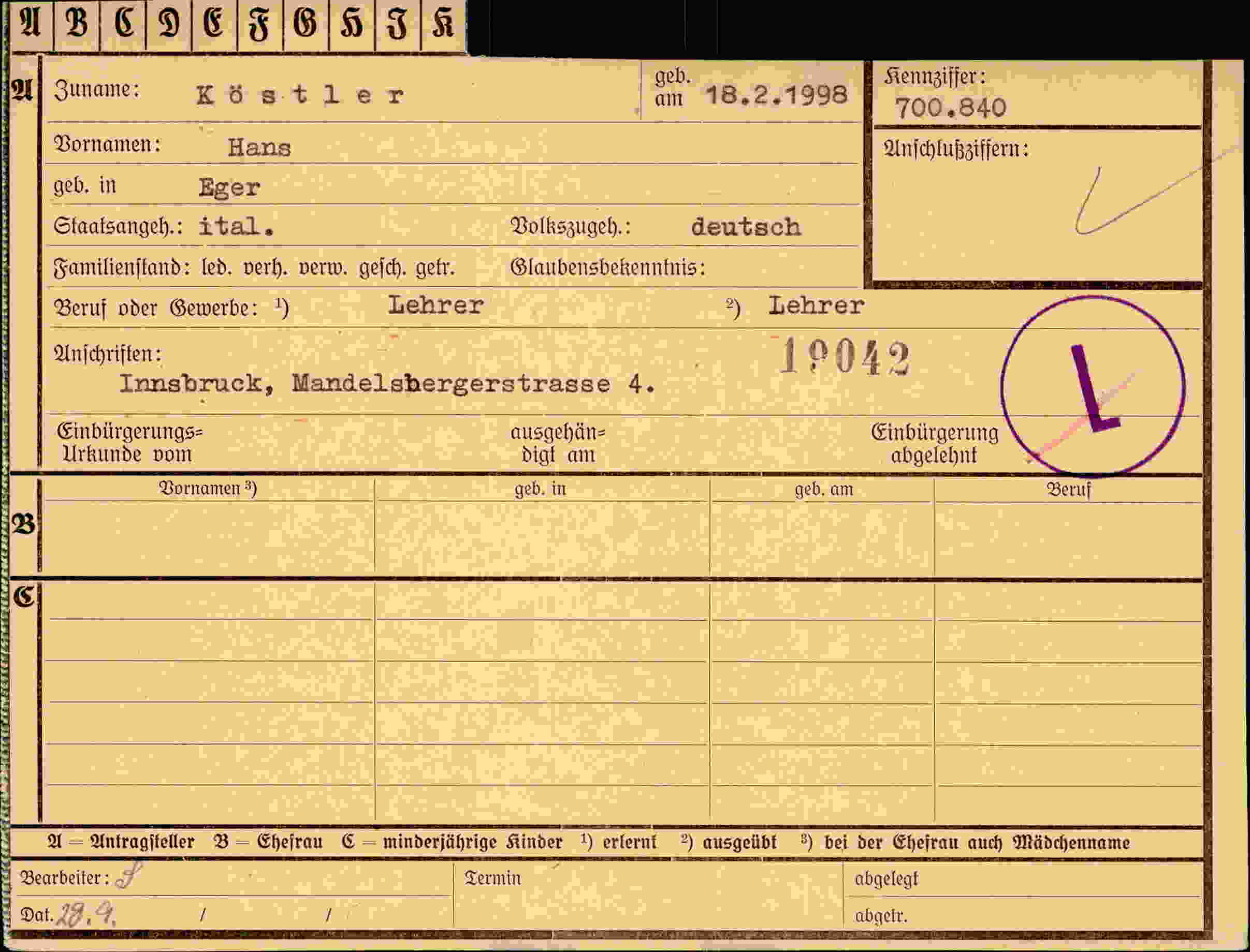 Vorderseite des Dokuments
