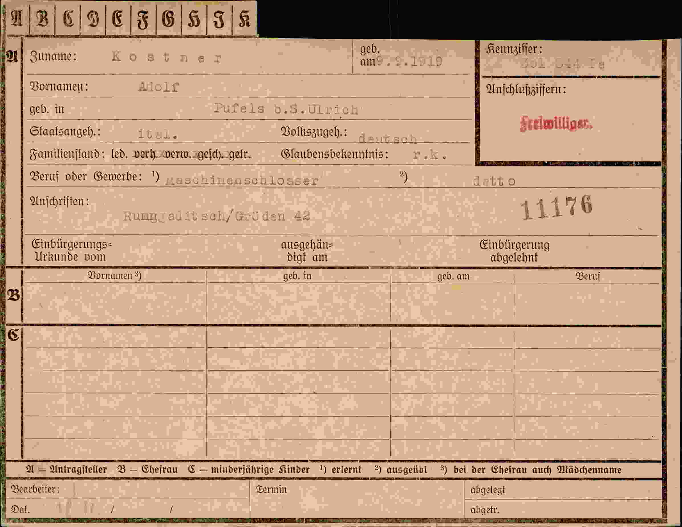 Dokument für Adolf Kostner