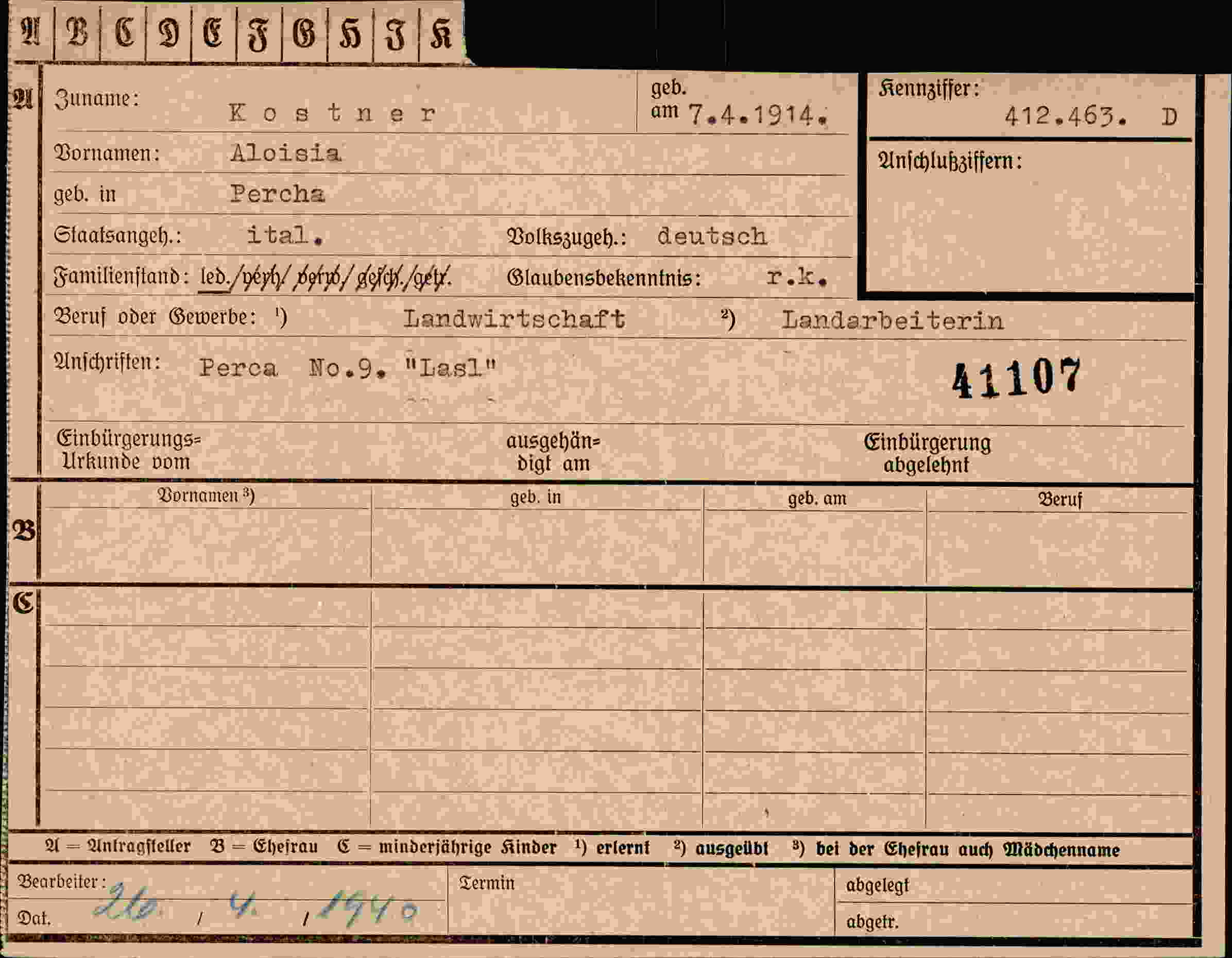 Dokument für Aloisia Kostner