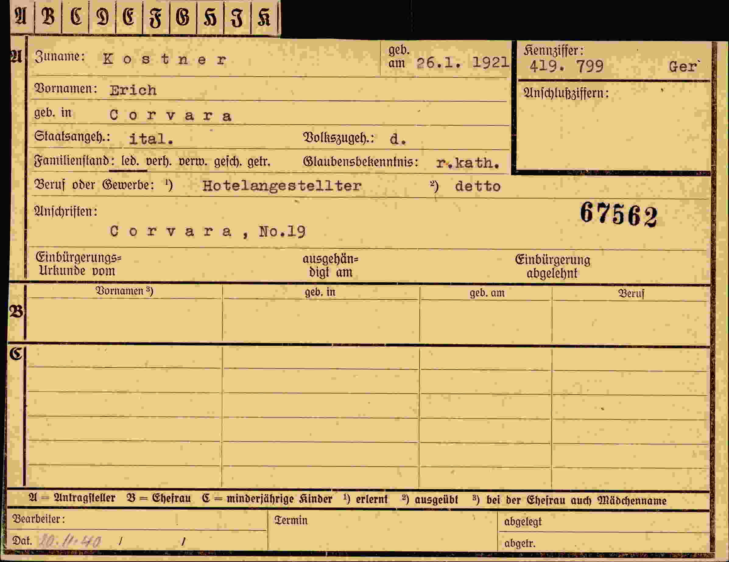 Dokument für Erich Kostner