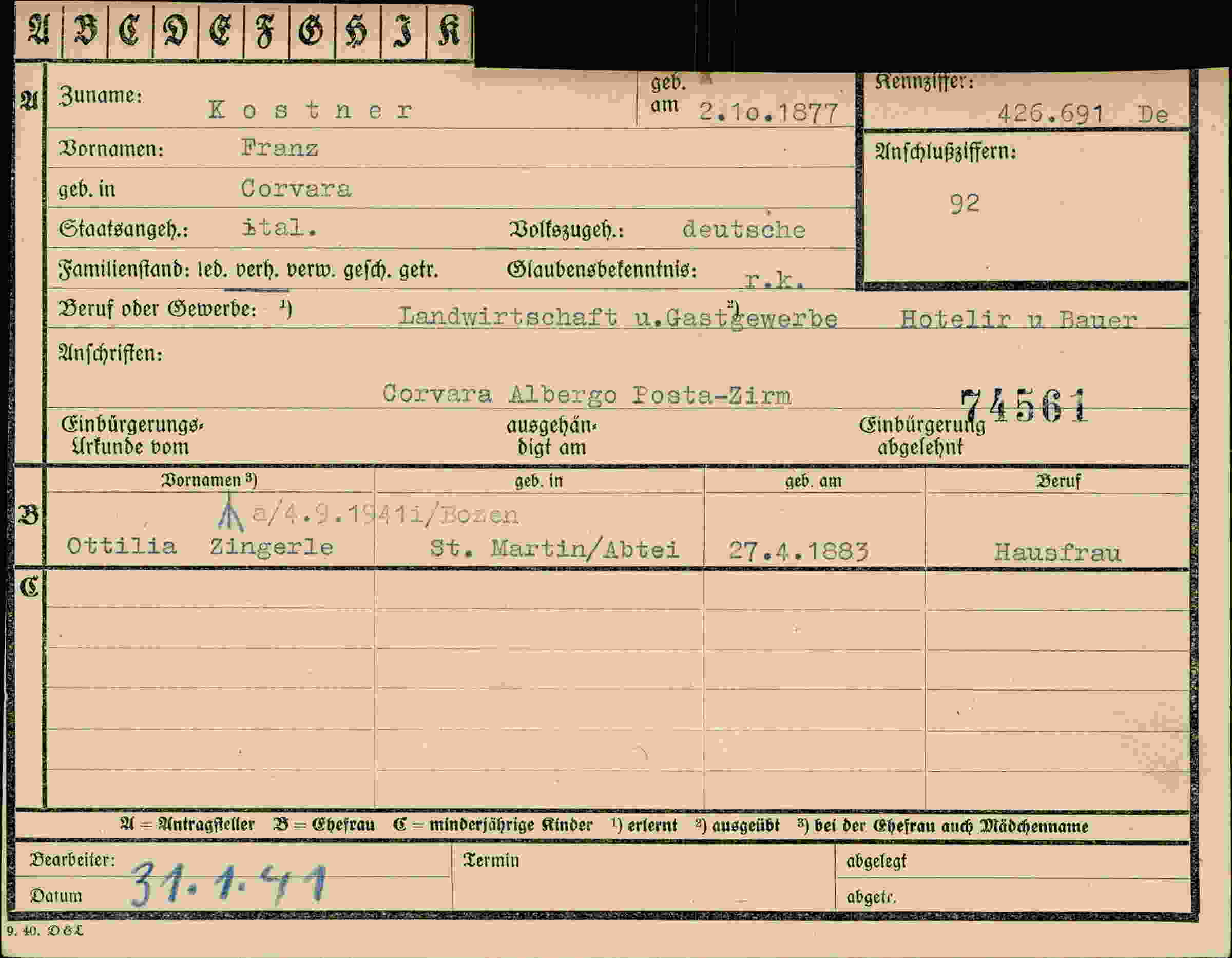 Dokument für Franz Kostner