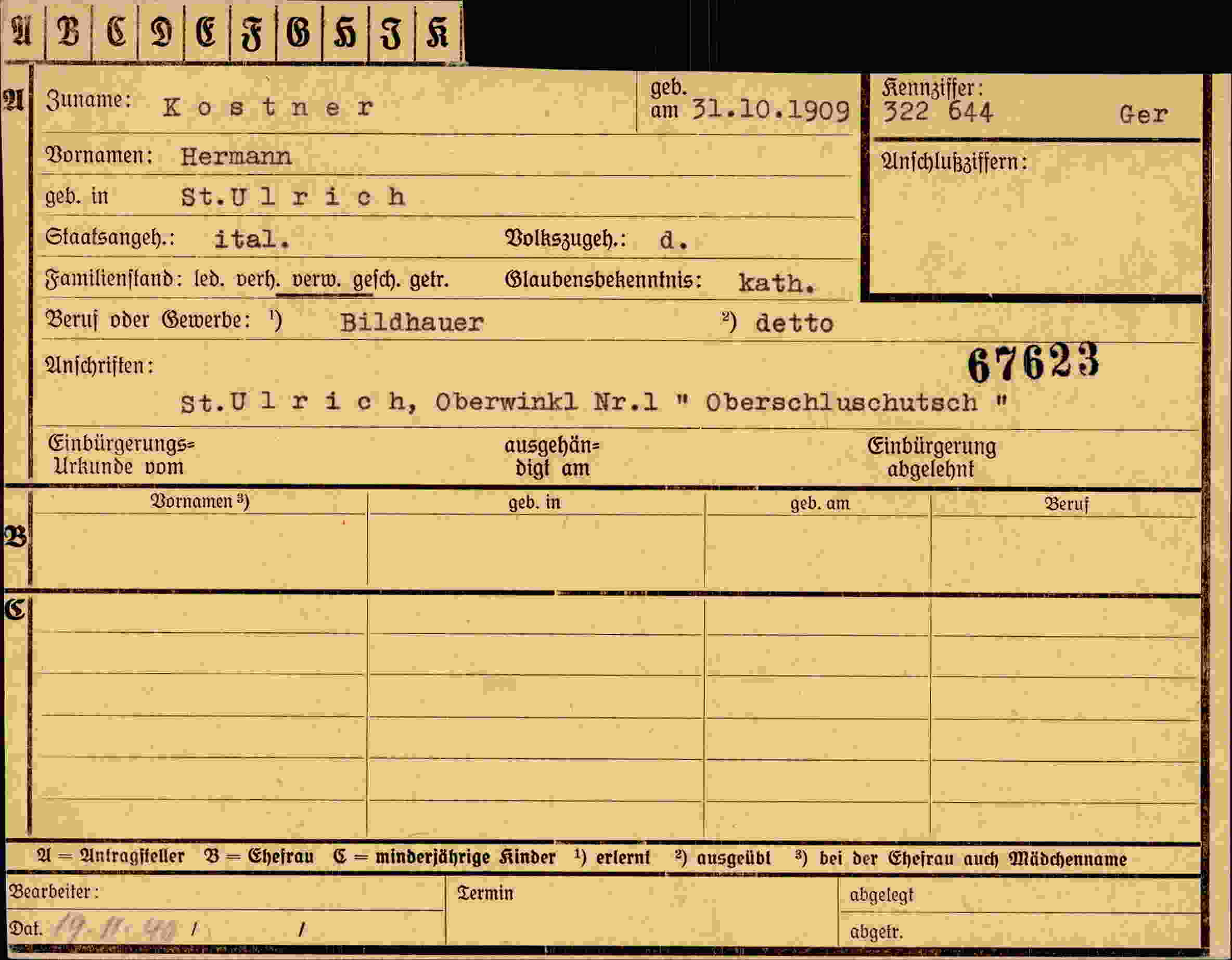 Dokument für Hermann Kostner