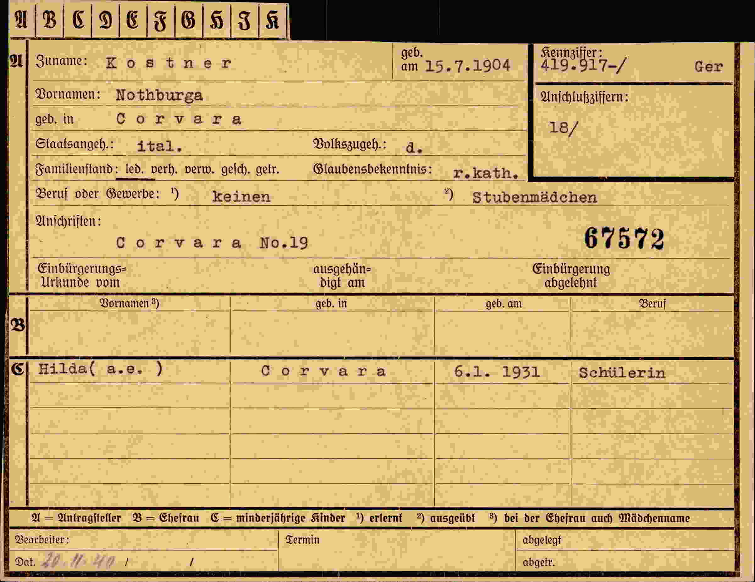 Dokument für Nothburga Kostner
