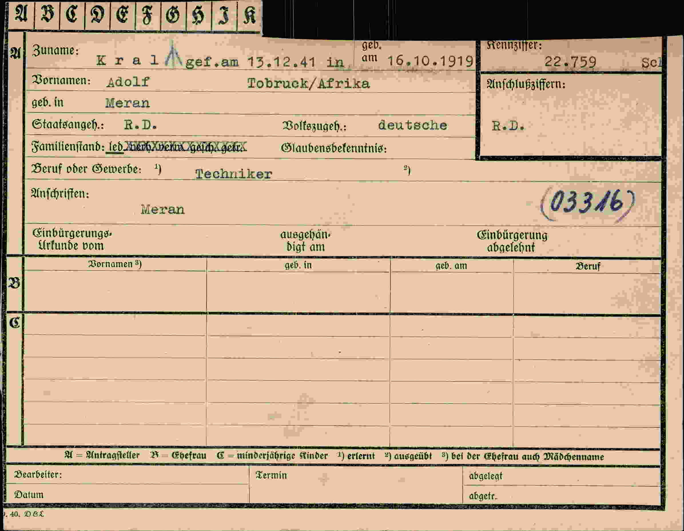 Dokument für Adolf Kral