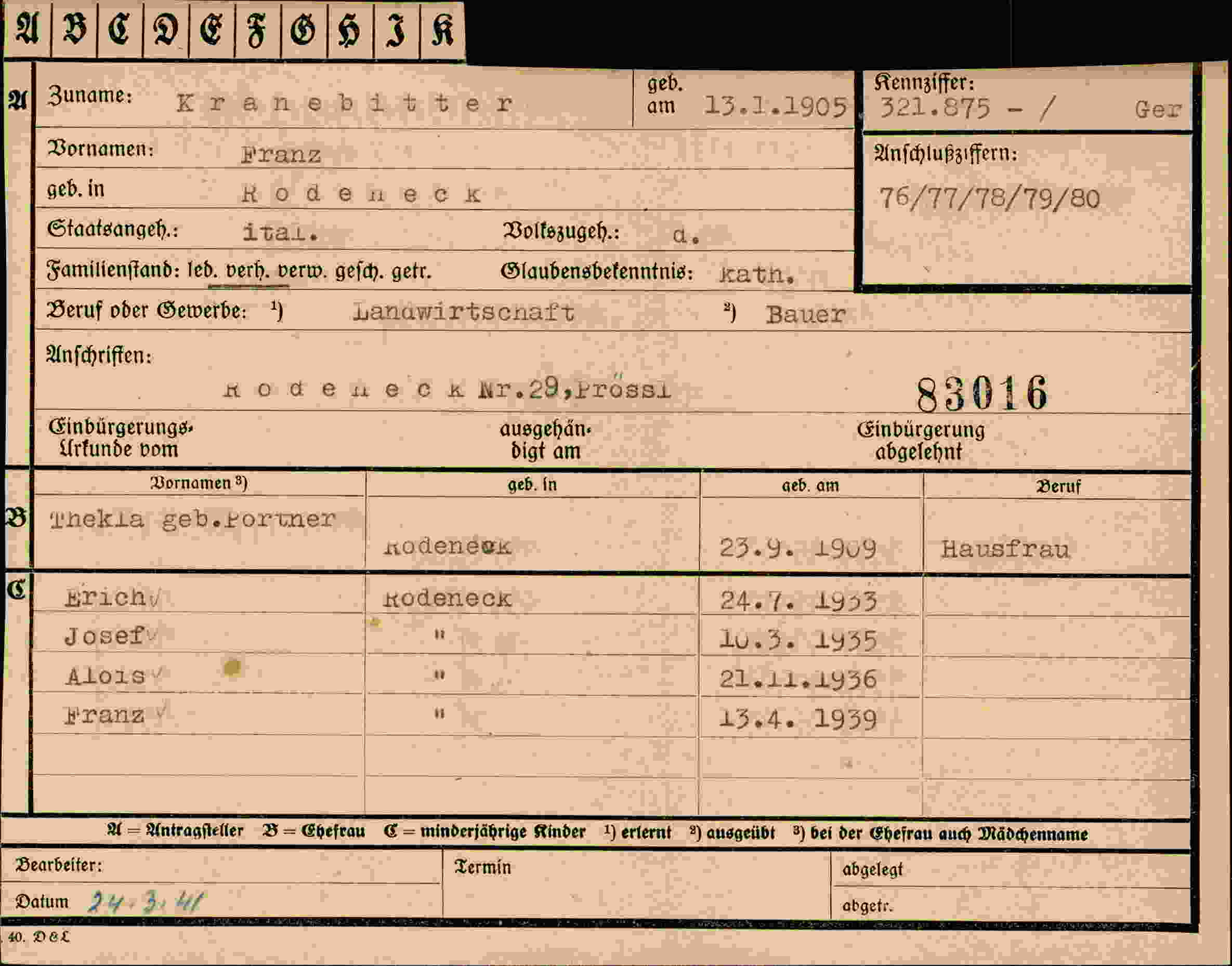 Dokument für Franz Kranebitter