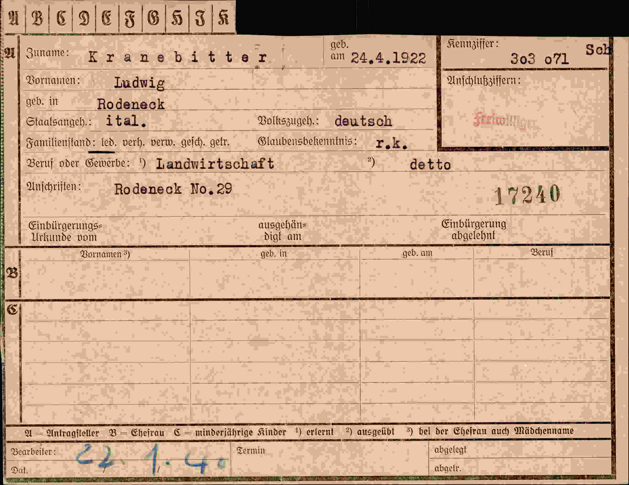 Dokument für Ludwig Kranebitter