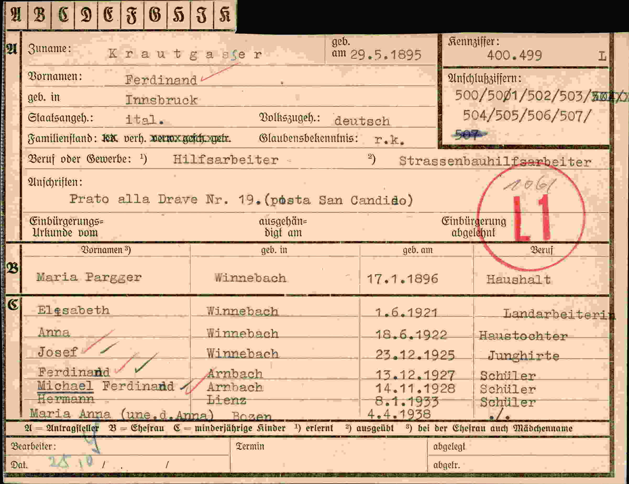 Dokument für Ferdinand Krautgasser