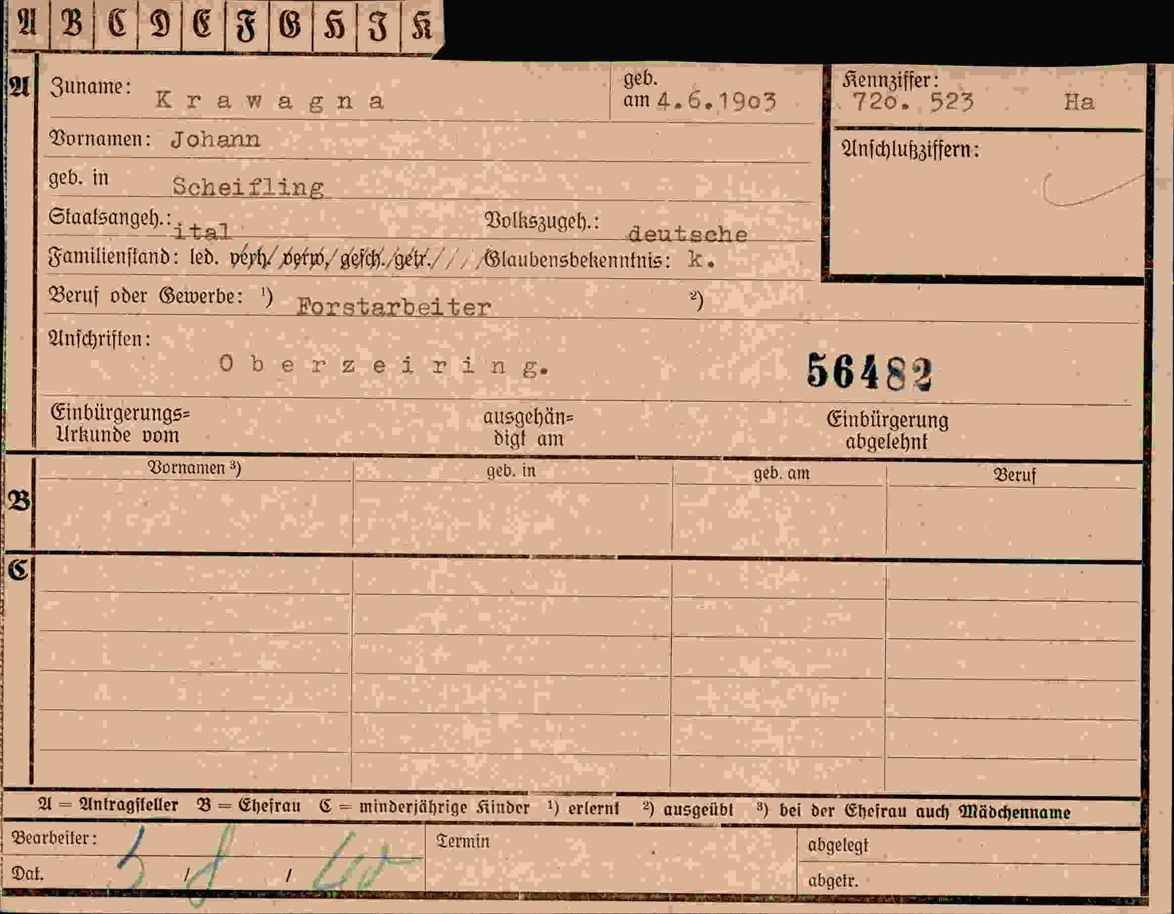Dokument für Johann Krawagna