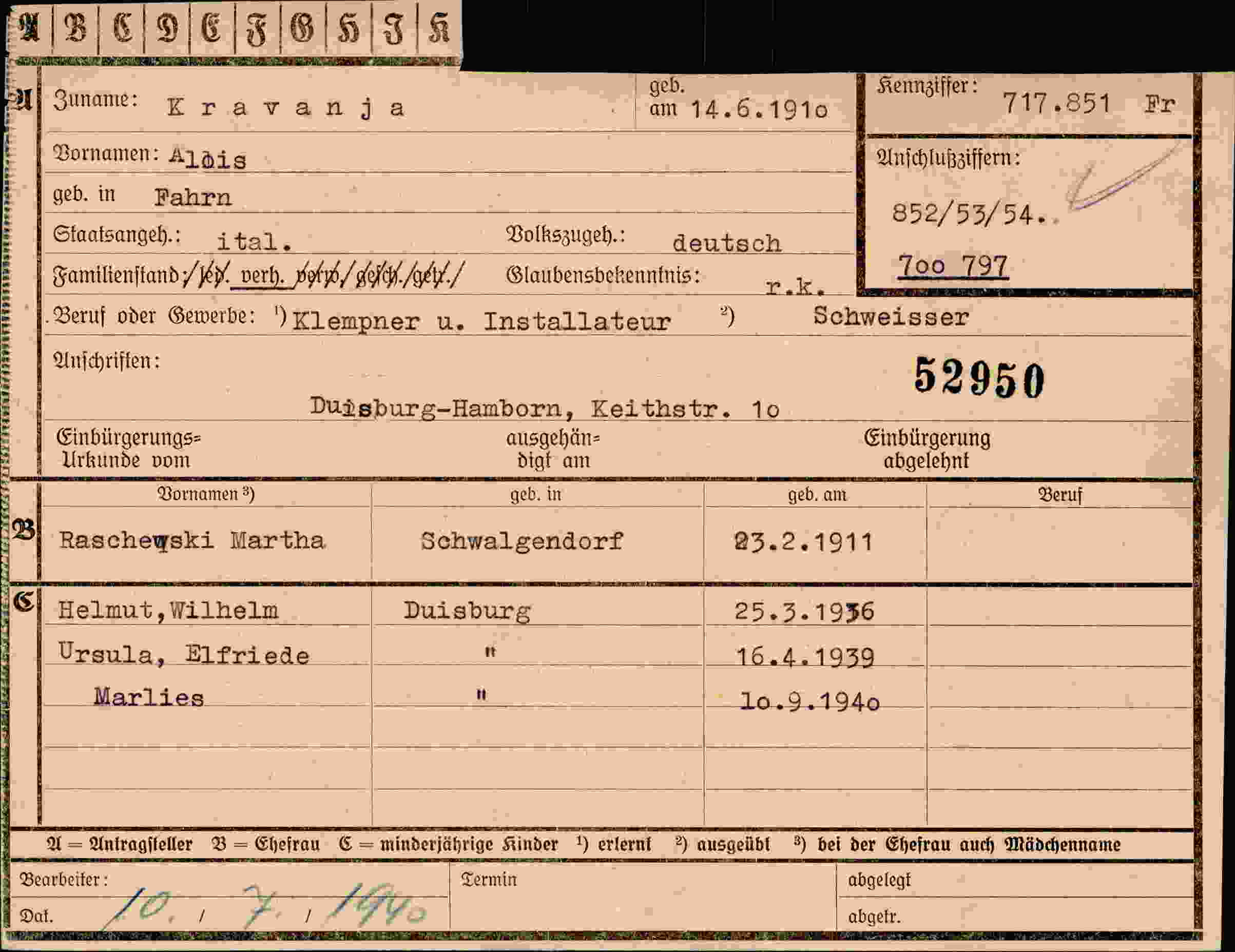 Vorderseite des Dokuments