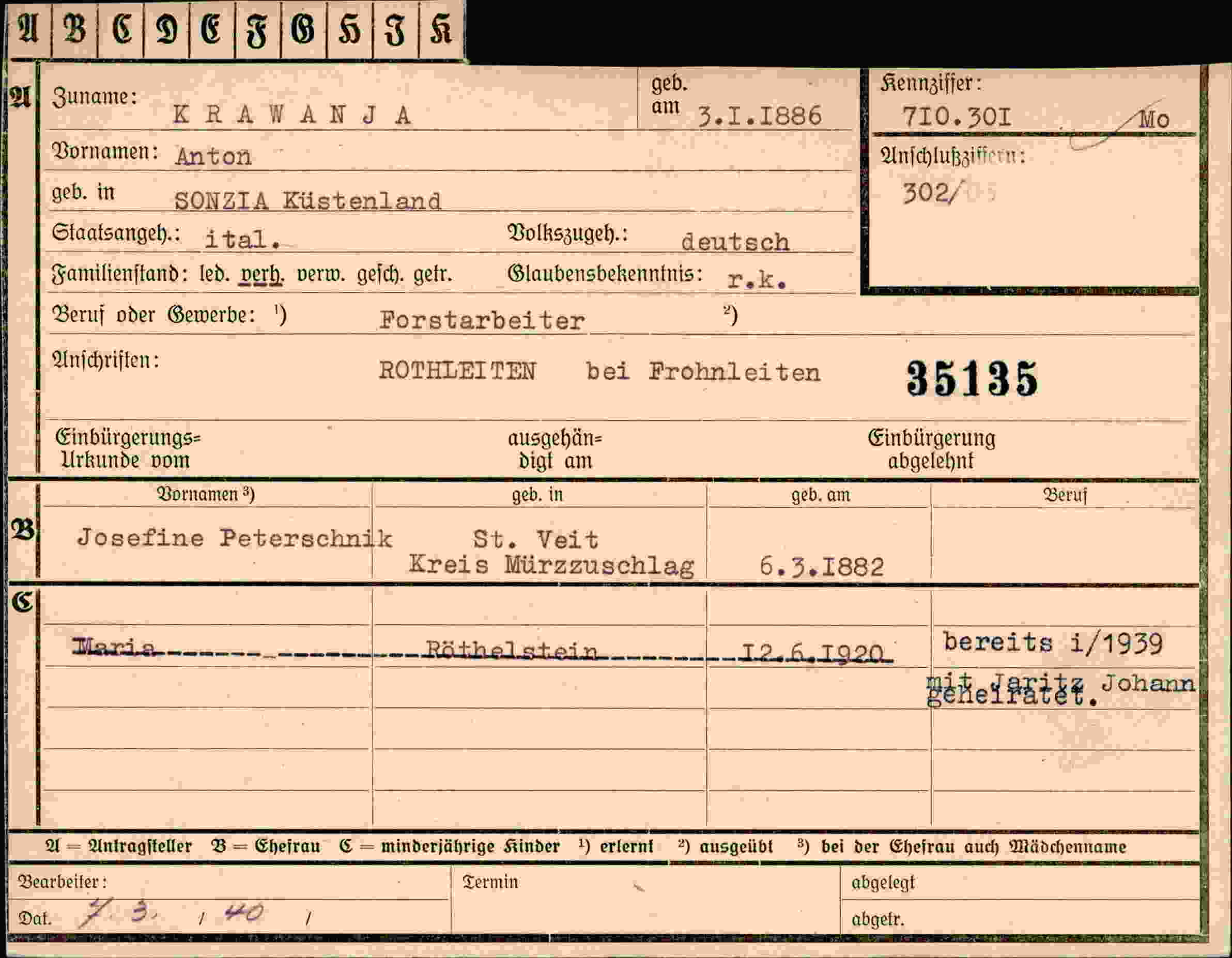 Dokument für Anton Krawanja