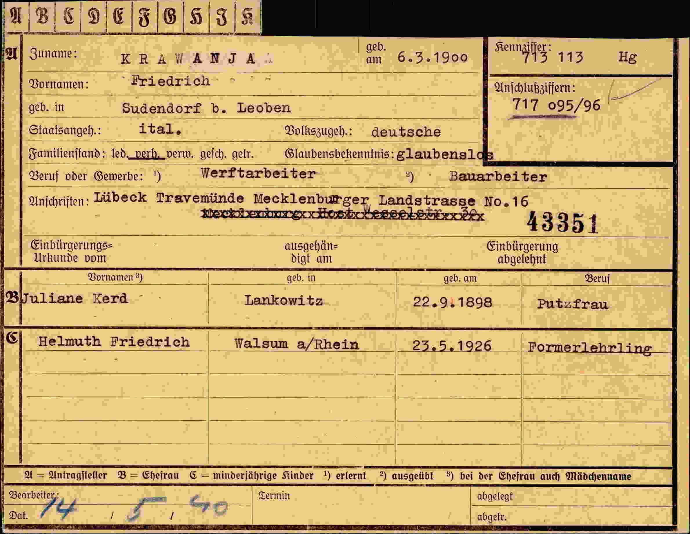 Dokument für Friedrich Krawanjaa