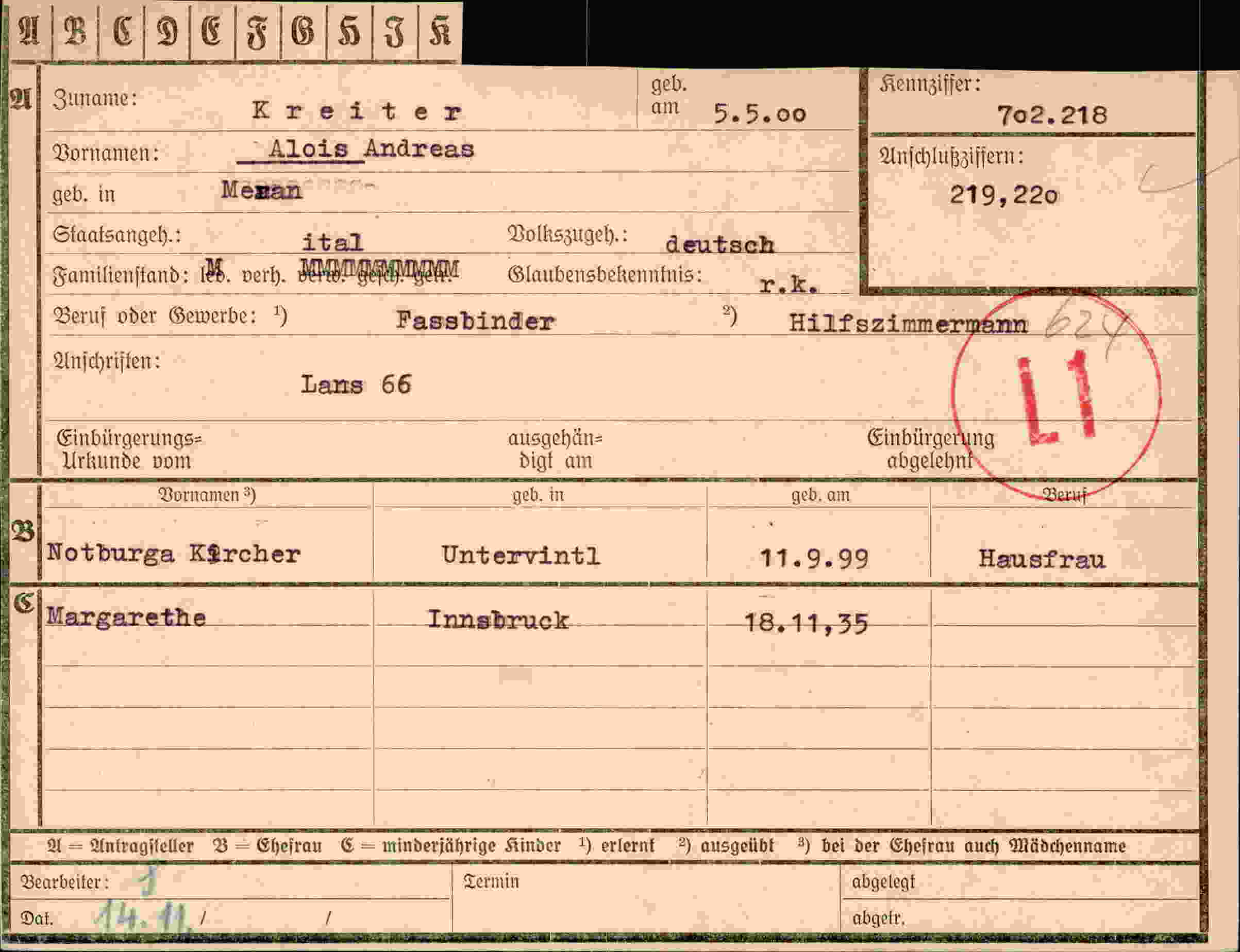Vorderseite des Dokuments