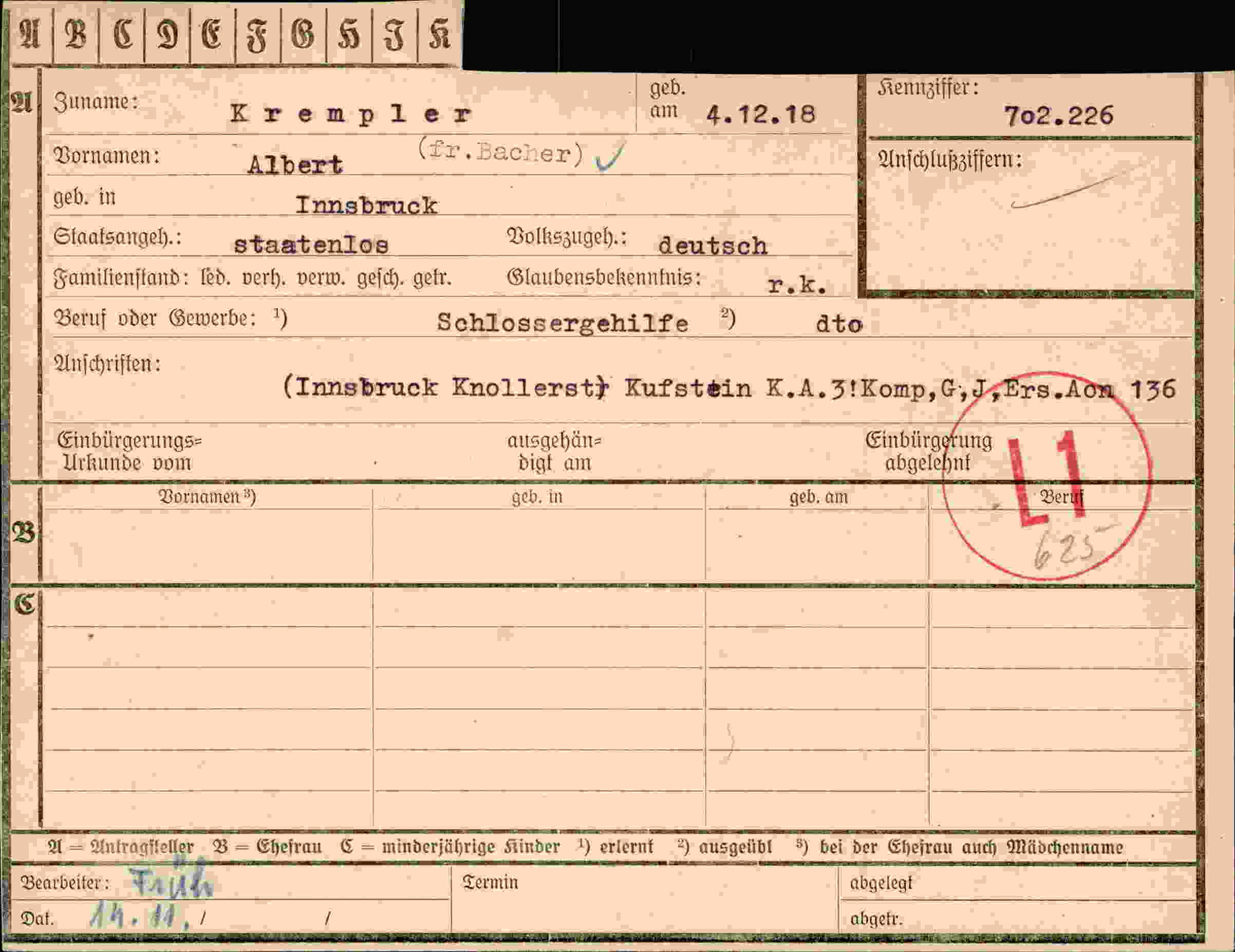 Dokument für Albert Kremplen