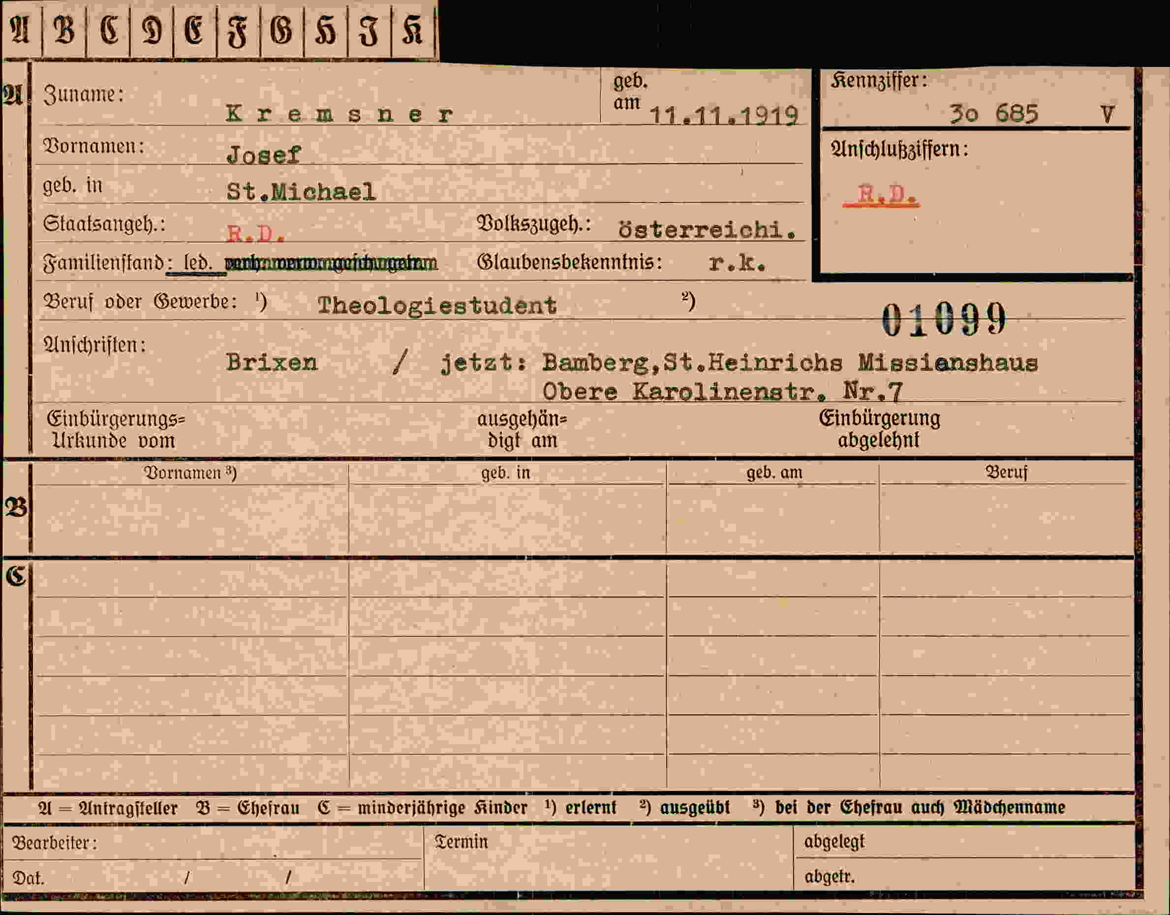 Dokument für Josef Kremsner