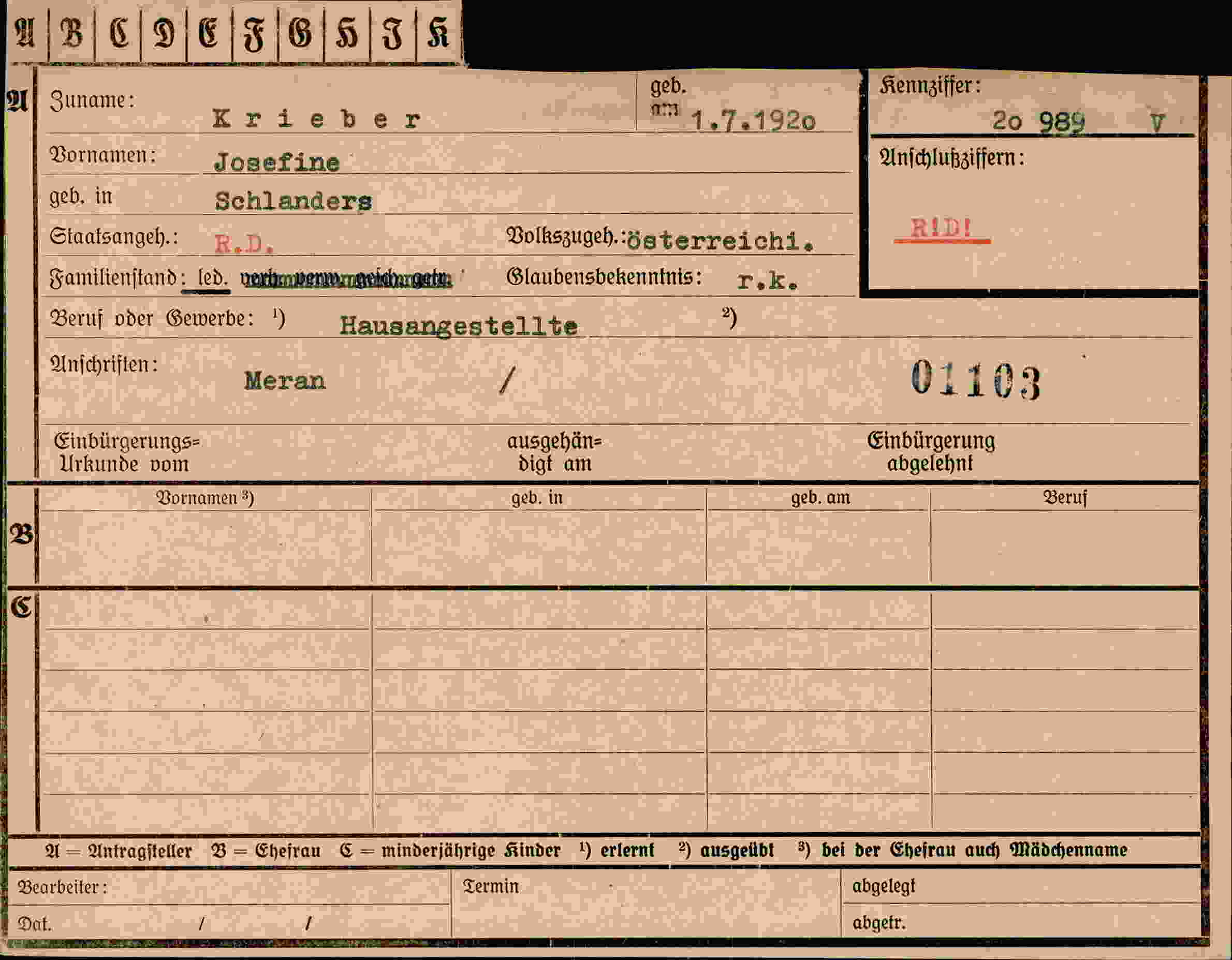 Dokument für Josefine Krieber