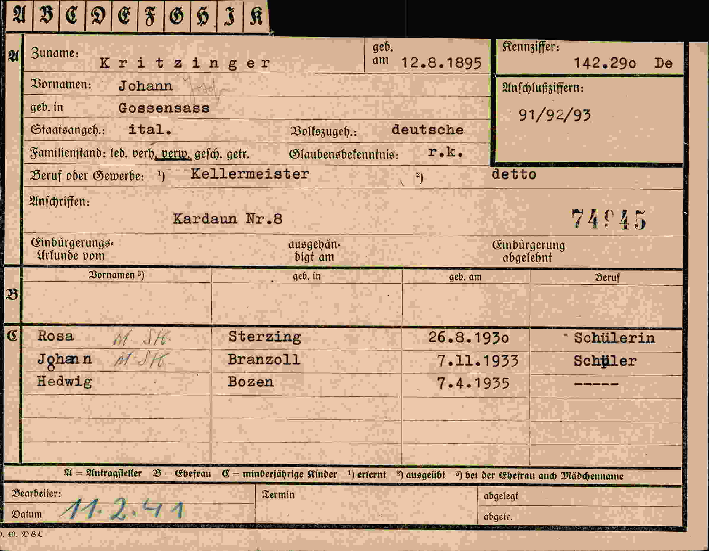 Vorderseite des Dokuments