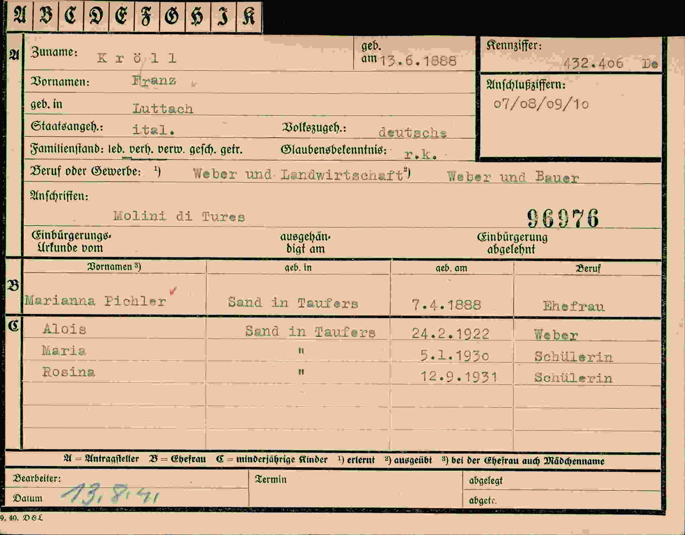 Dokument für Franz Kröll