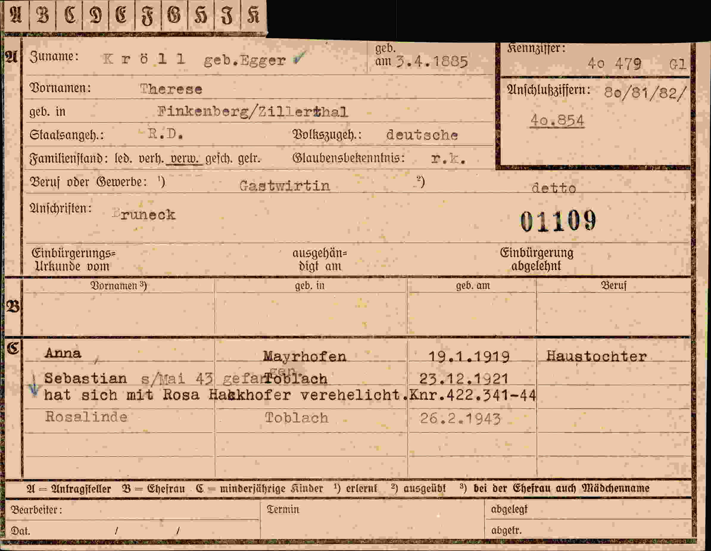 Dokument für Therese Egger