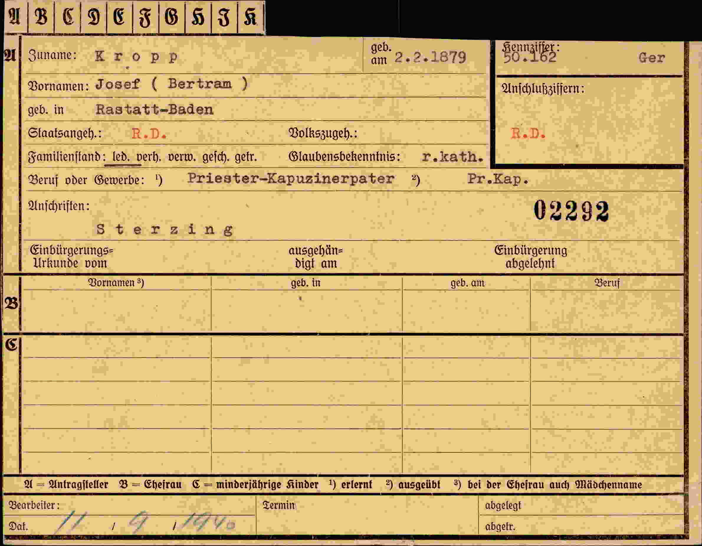 Dokument für Josef Kropp