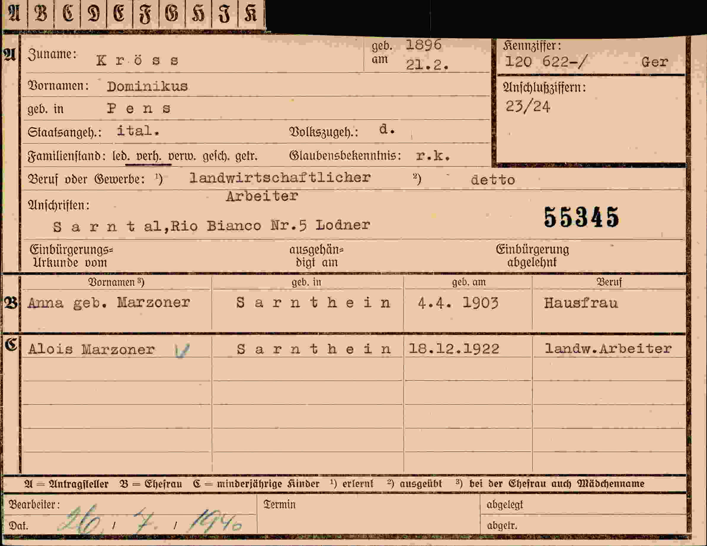 Vorderseite des Dokuments