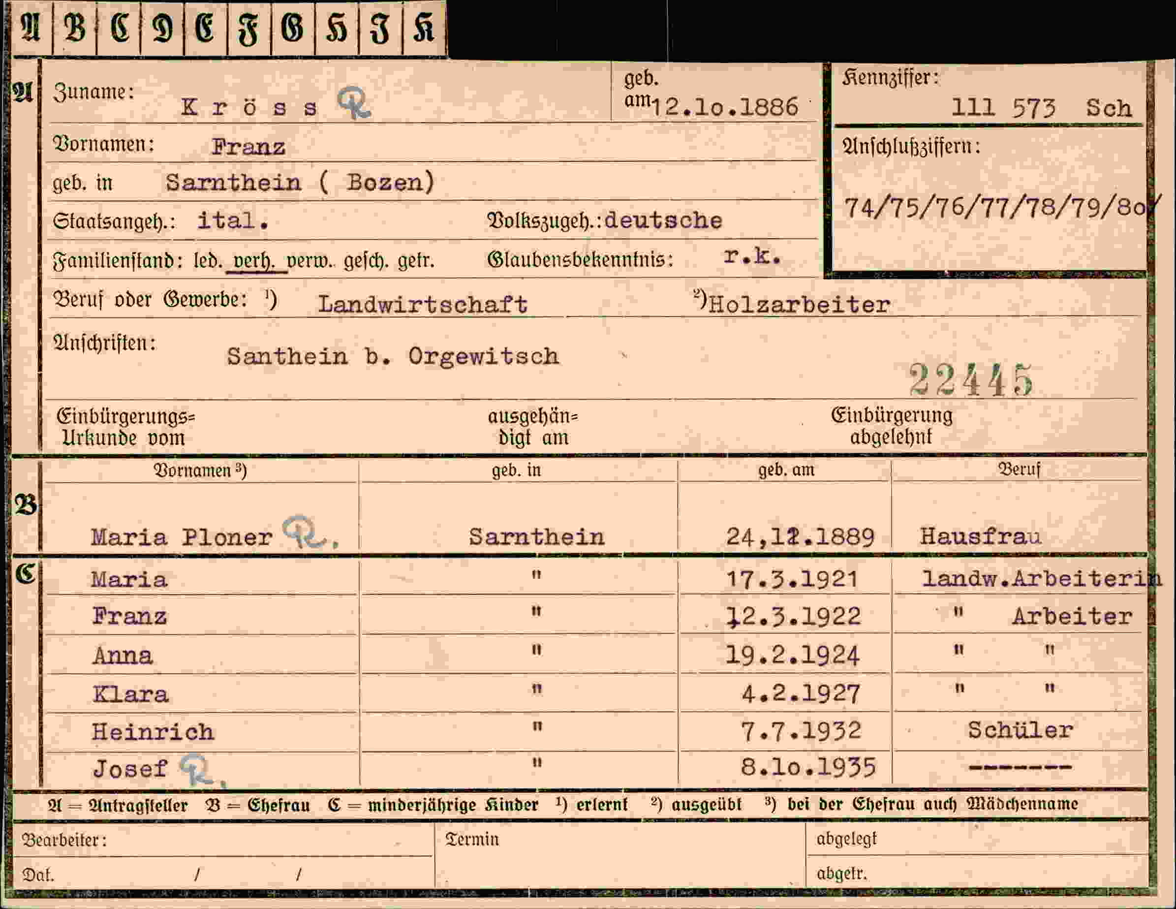 Vorderseite des Dokuments