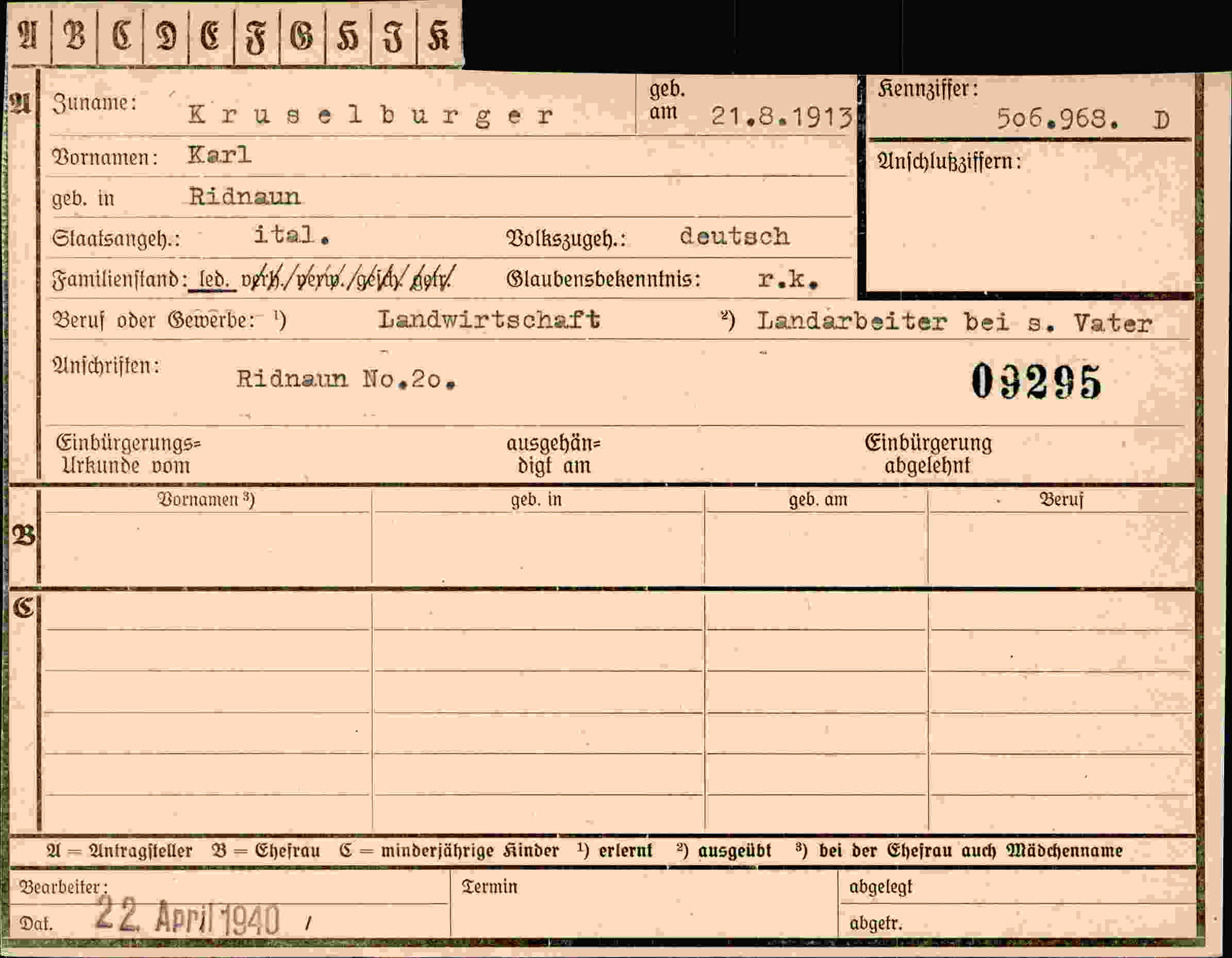 Vorderseite des Dokuments