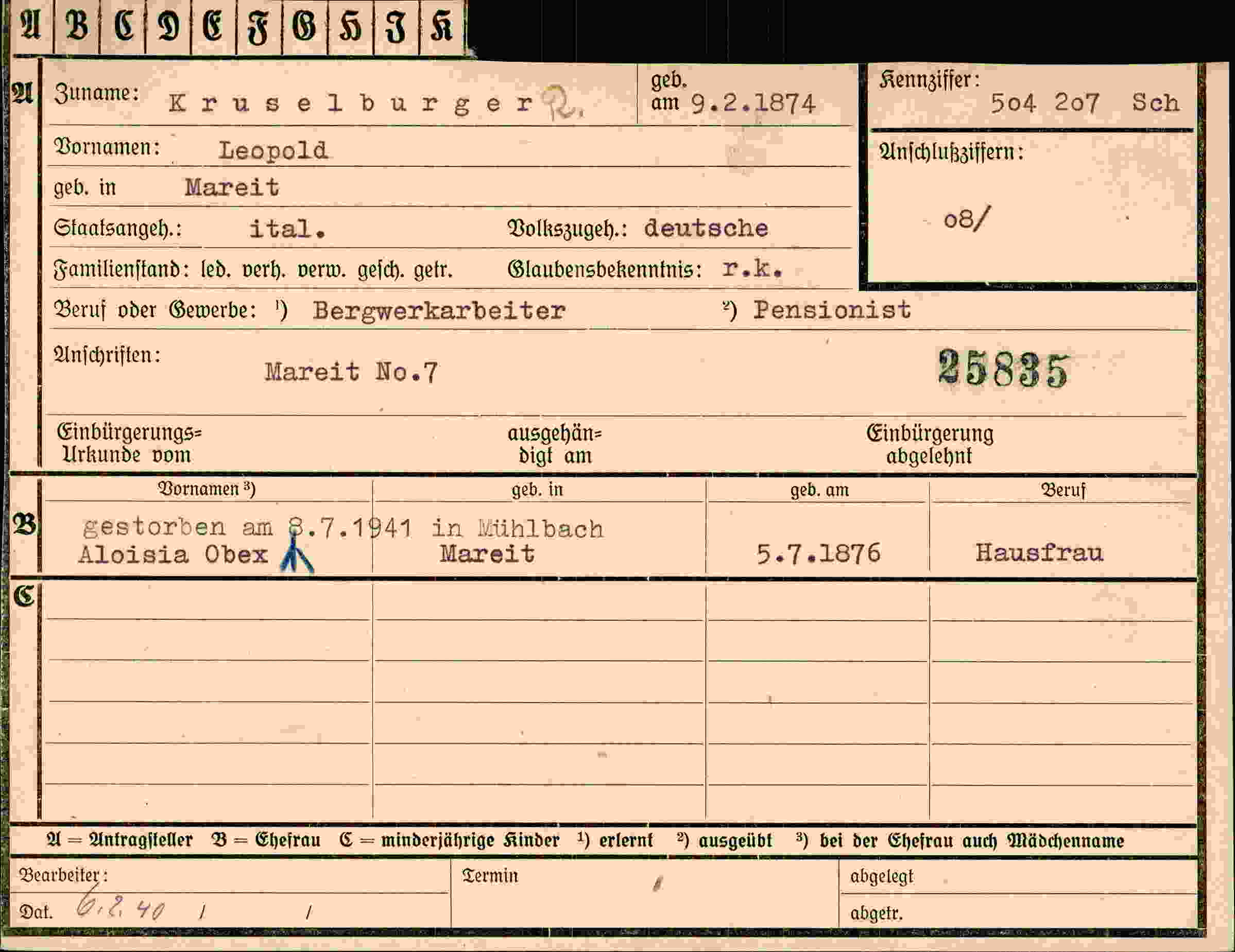 Dokument für Leopold Kruselburger