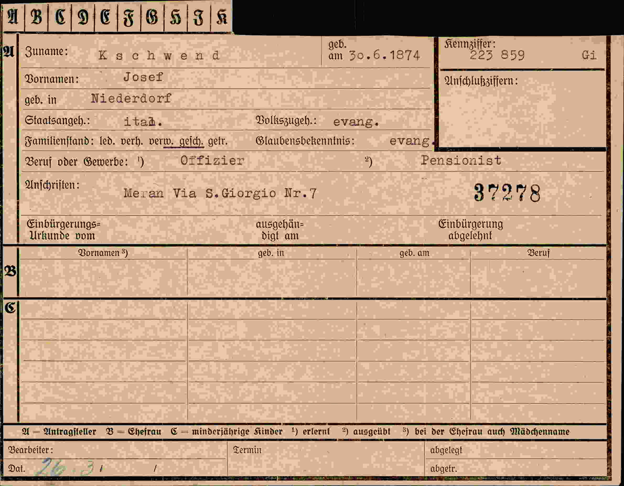 Dokument für Josef Kschwend