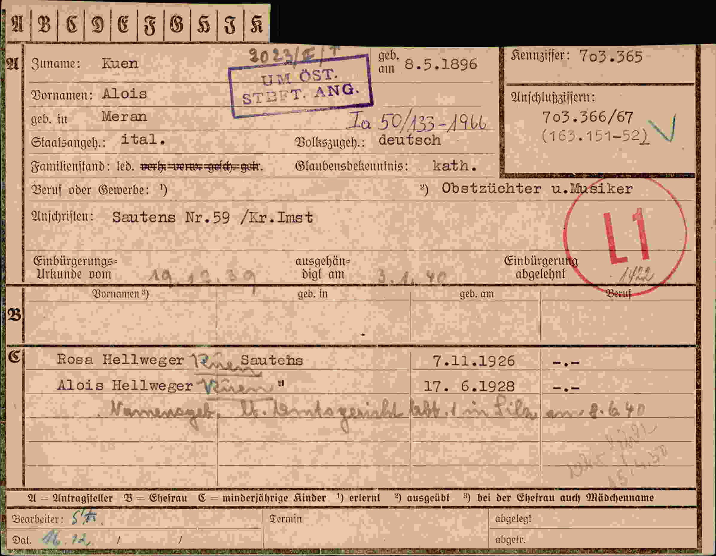 Dokument für Alois Kuen