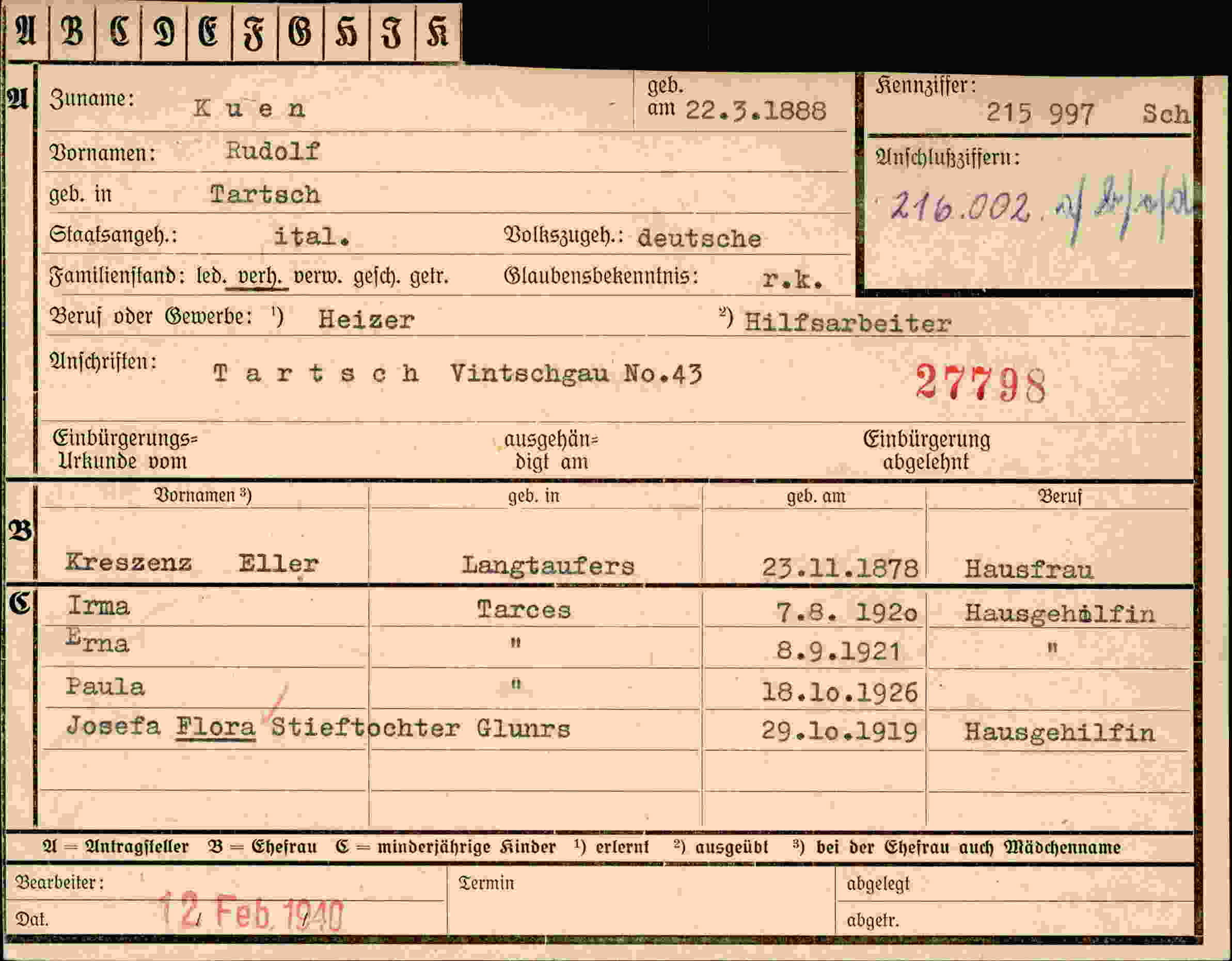 Dokument für Rudolf Kuen