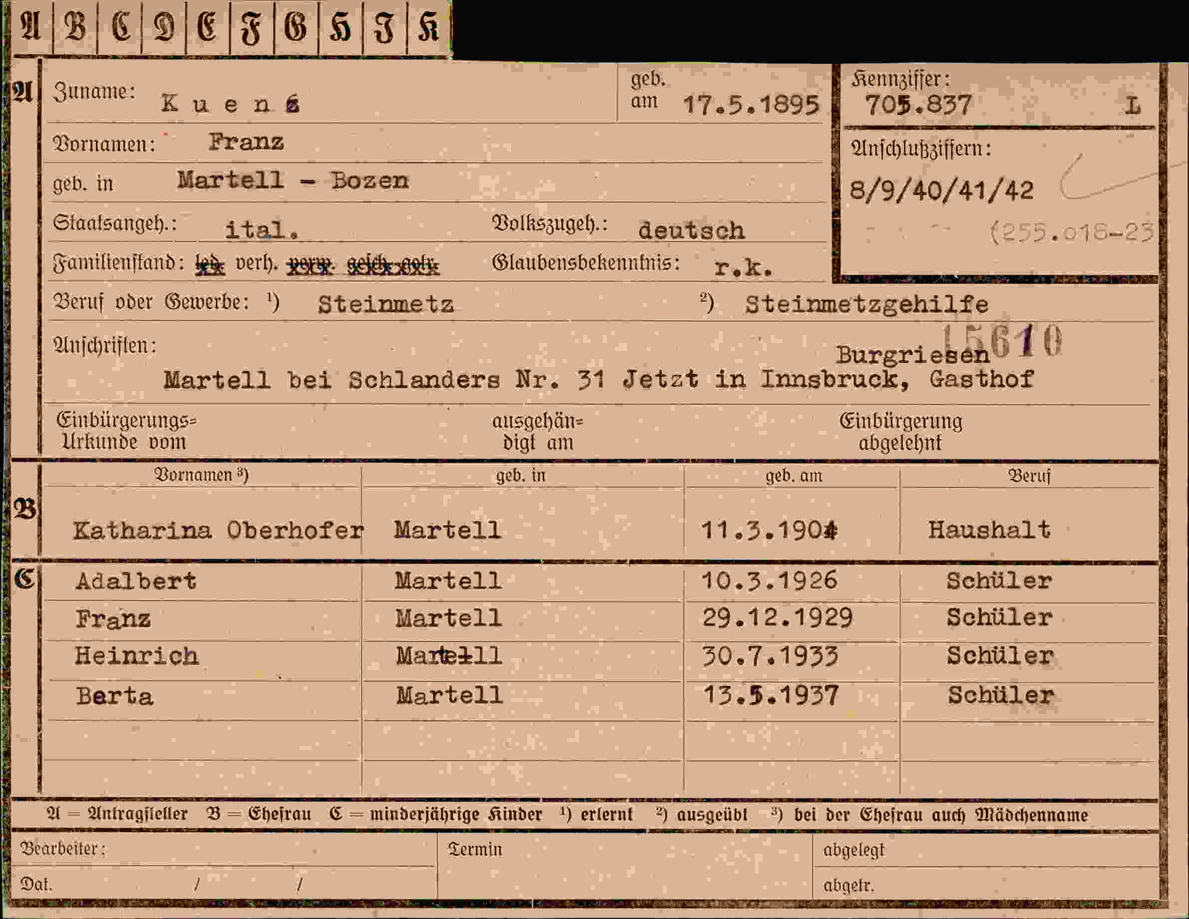 Dokument für Franz Kuentz