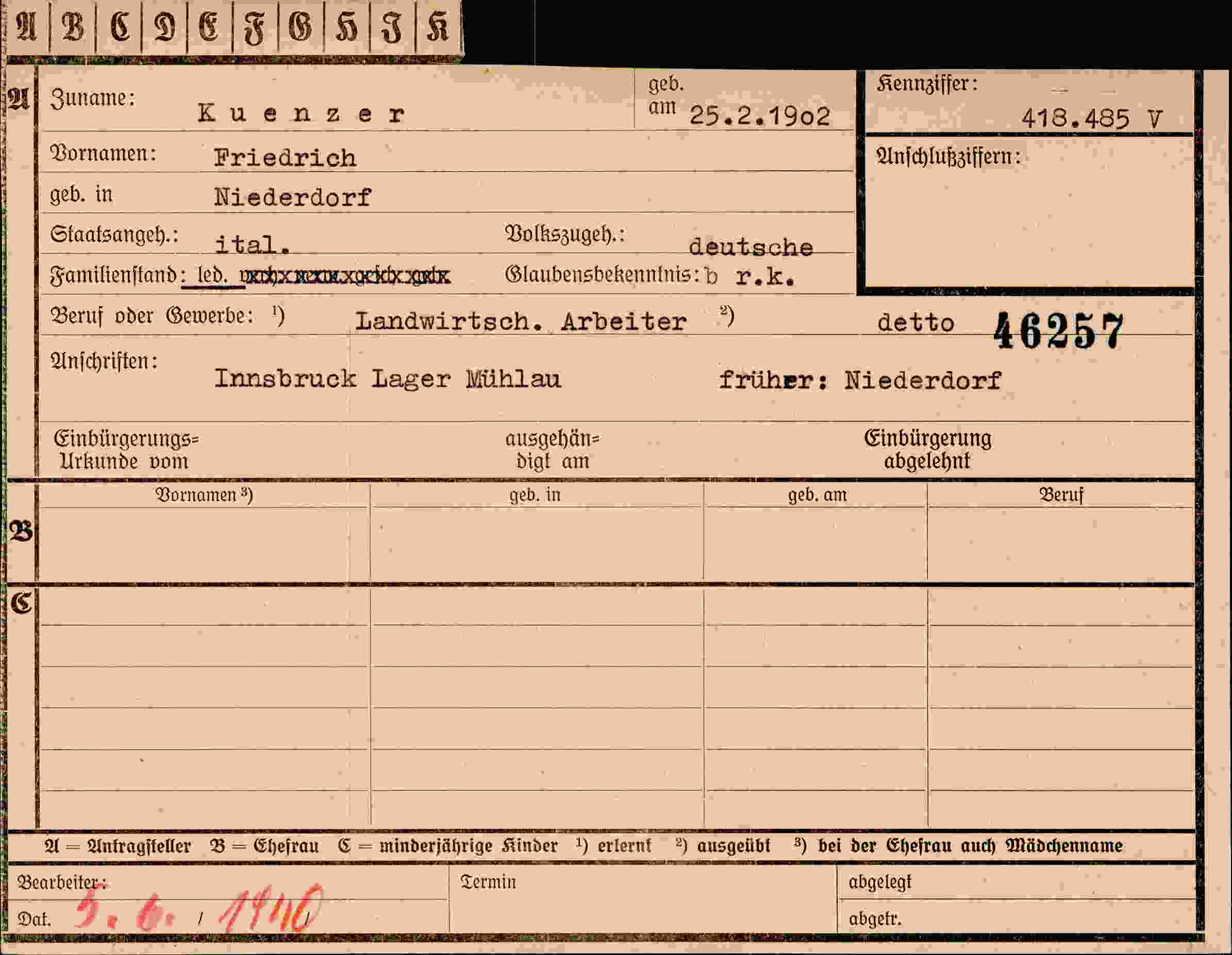 Dokument für Friedrich Kuenzer
