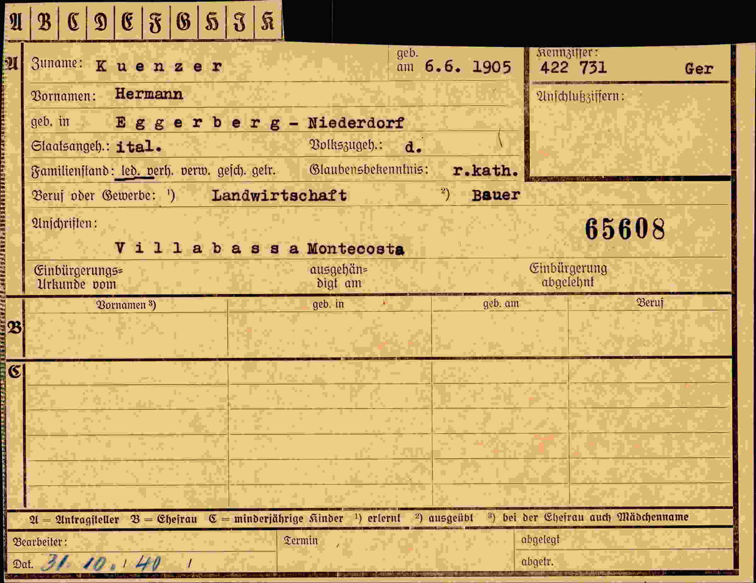 Vorderseite des Dokuments