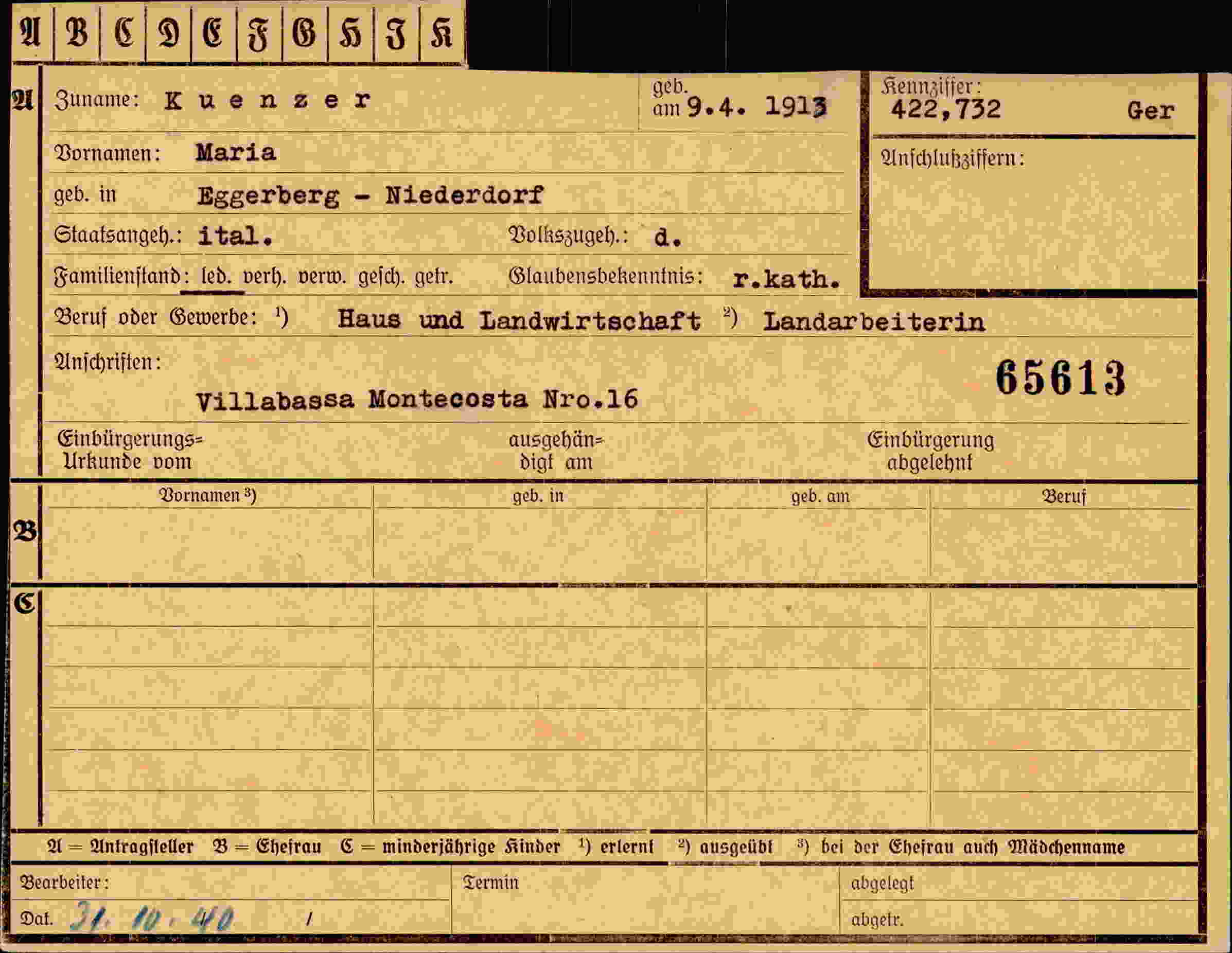Vorderseite des Dokuments